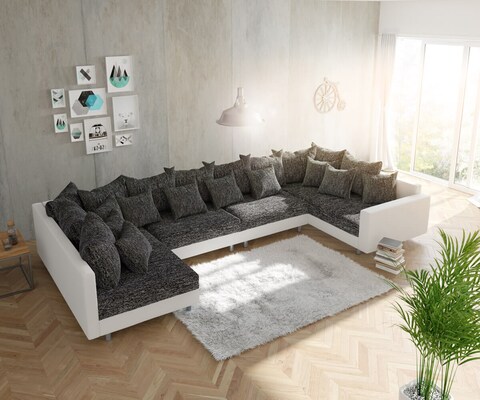 Woonlandschap Clovis XL zwart wit met modulaire armleuning