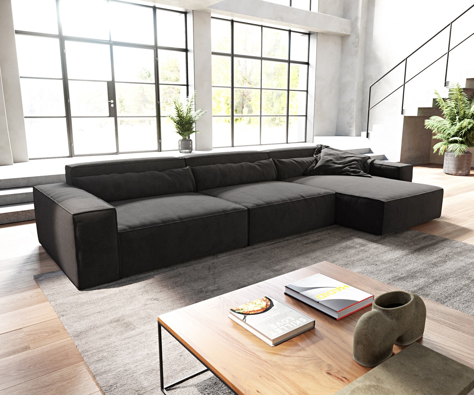 Hoekbank Sirpio XL 370x170 cm microvezel zwart recamiere variabele