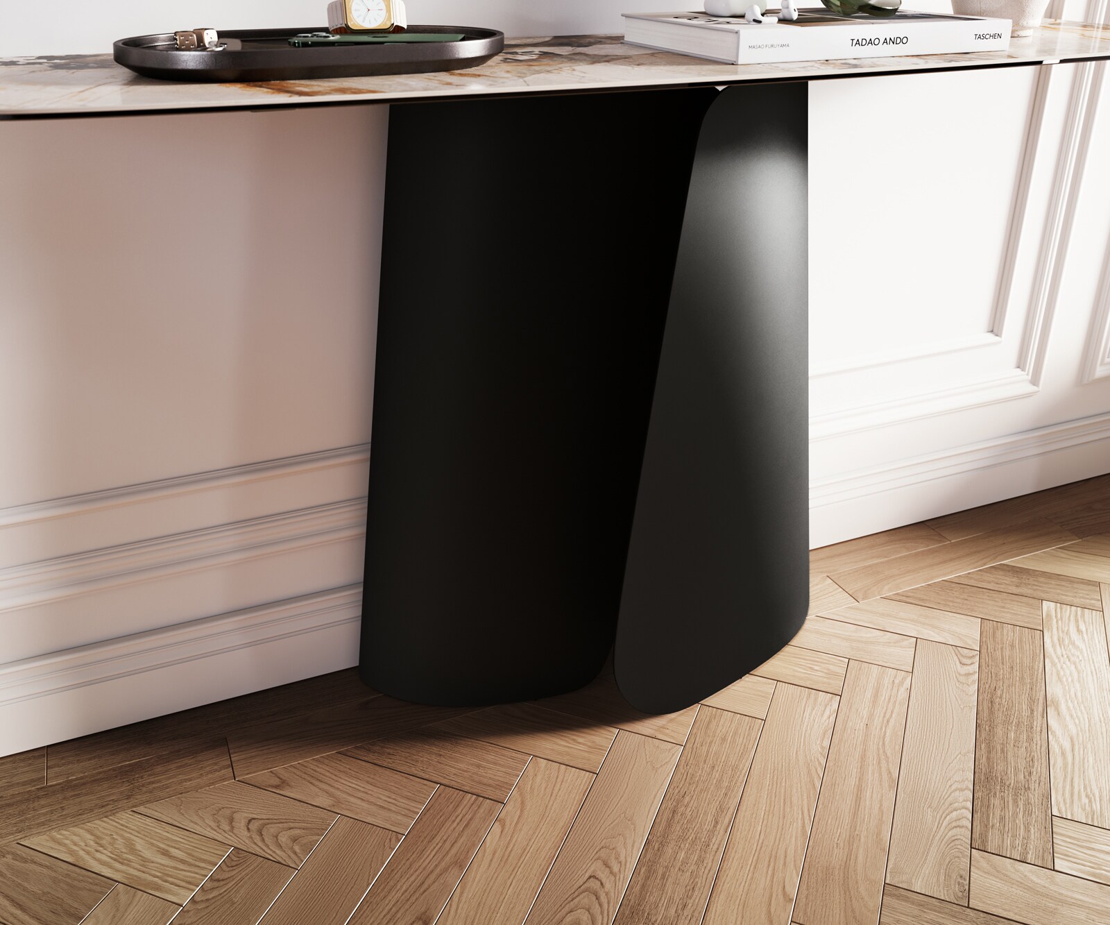 Consoletafel Edge Bootvorm 140x40 cm Keramiek Patagonia Poliert Livos Metaal Zwart 5
