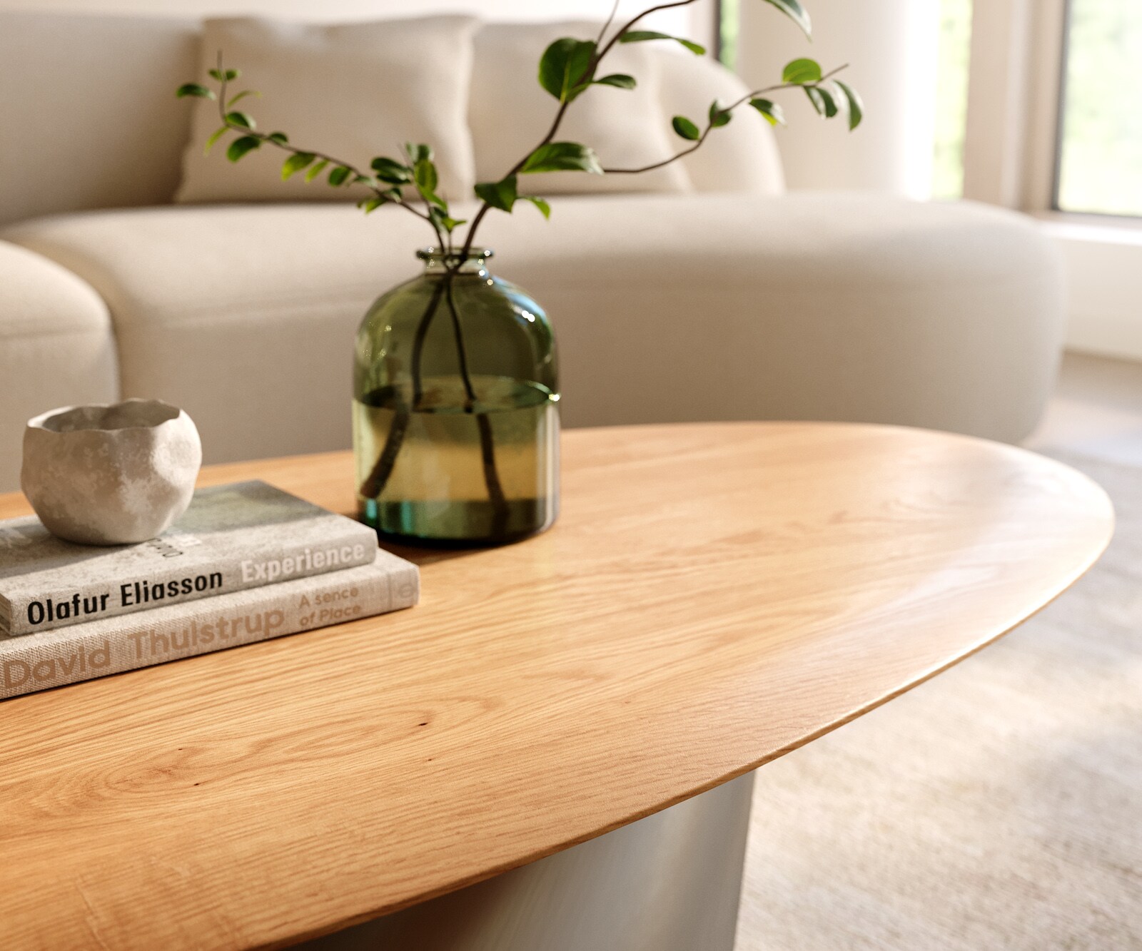 Salontafel Edge Oval 140x75 cm Eiken Naturel ronde rand Conis geborsteld roestvrij staal 5