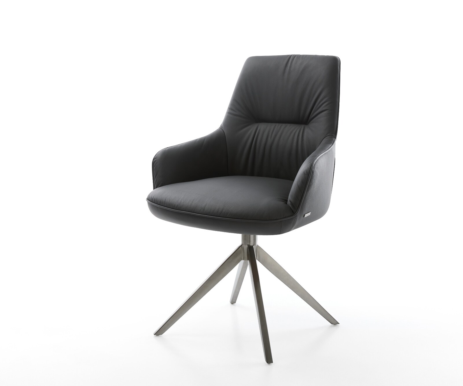 Draaistoel Zelia-Flex met armleuning echt leer zwart kruisframe breed grafiet 360° draaibaar rocker-functie pocketveer kern 1