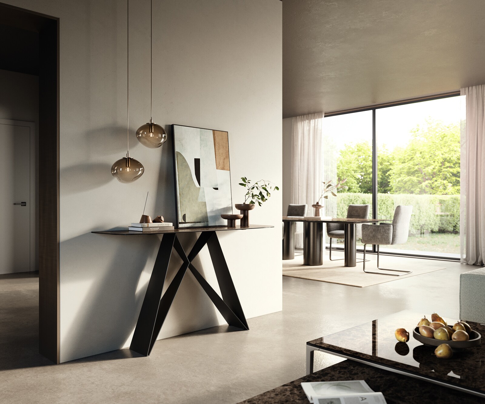 Consoletafel Edge Bootvorm 140x40 cm Keramiek Emperador Extra Lucidato Dunkelbraun Velio Metaal Zwart 6