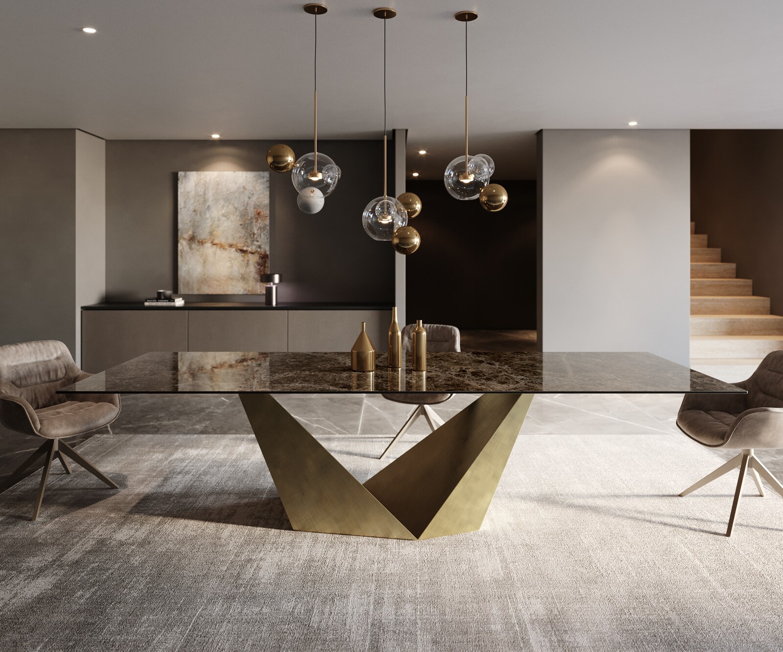 Eettafel Edge Keramiek Emperador Extra Lucidato Donkerbruin 300x100 Prisma Metallic Goud 1
