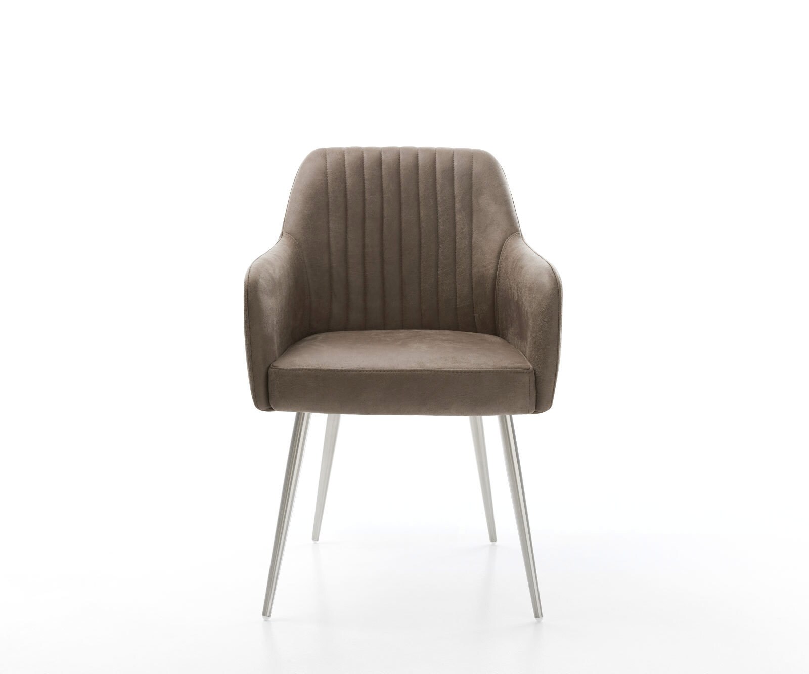 Eetkamerstoel Greg-Flex microvelours taupe vintage 4-poot conisch roestvrij staal pocketveer kern 1