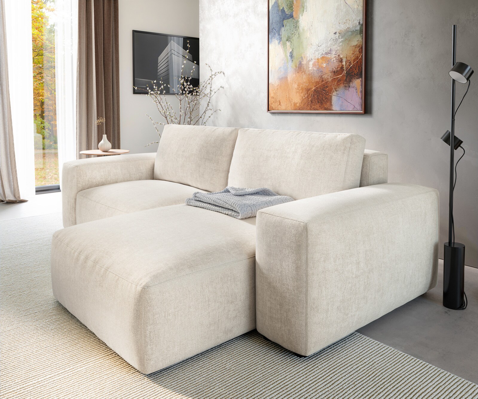 Hoekbank Lanzo 230x155 cm Zachte structuurstof Beige Chaise longue variabel 5