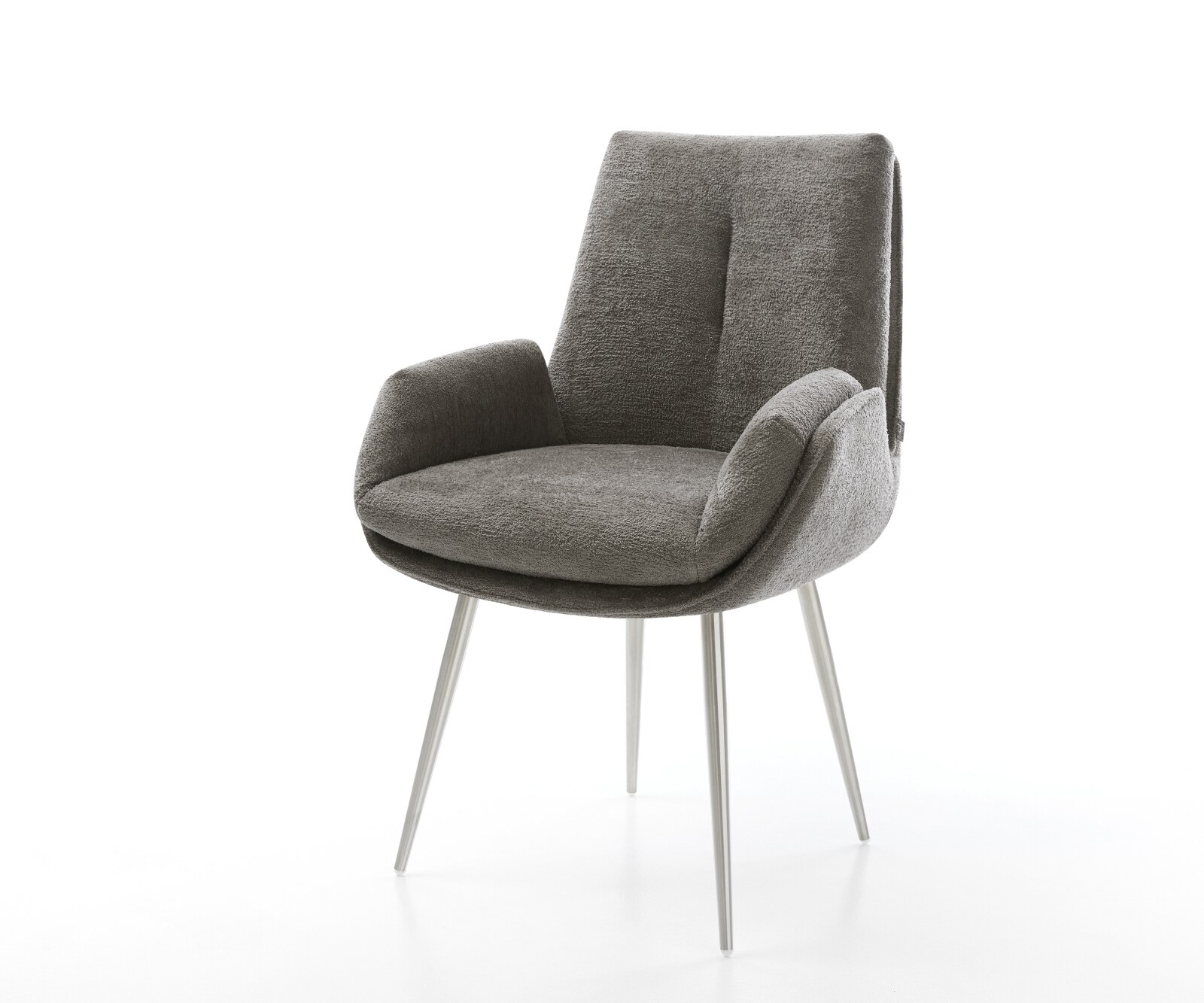 Eetkamerstoel Clea-Flex bouclé zacht mud 4-poot conisch roestvrij staal pocketveer kern 1