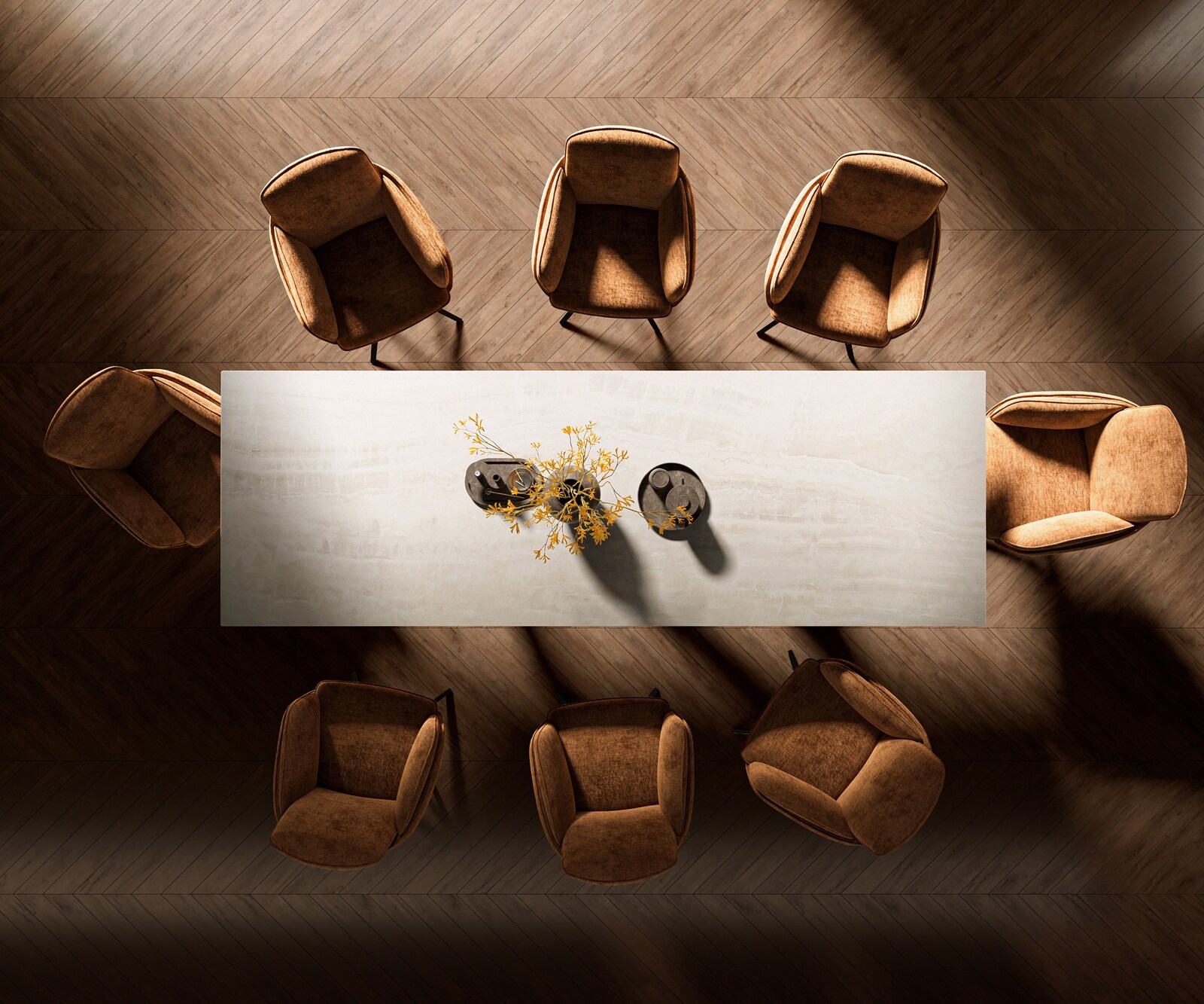 Eettafel Edge 300x100 cm keramiek Onyx Champagne Zenthara hoekig metaal zwart 6