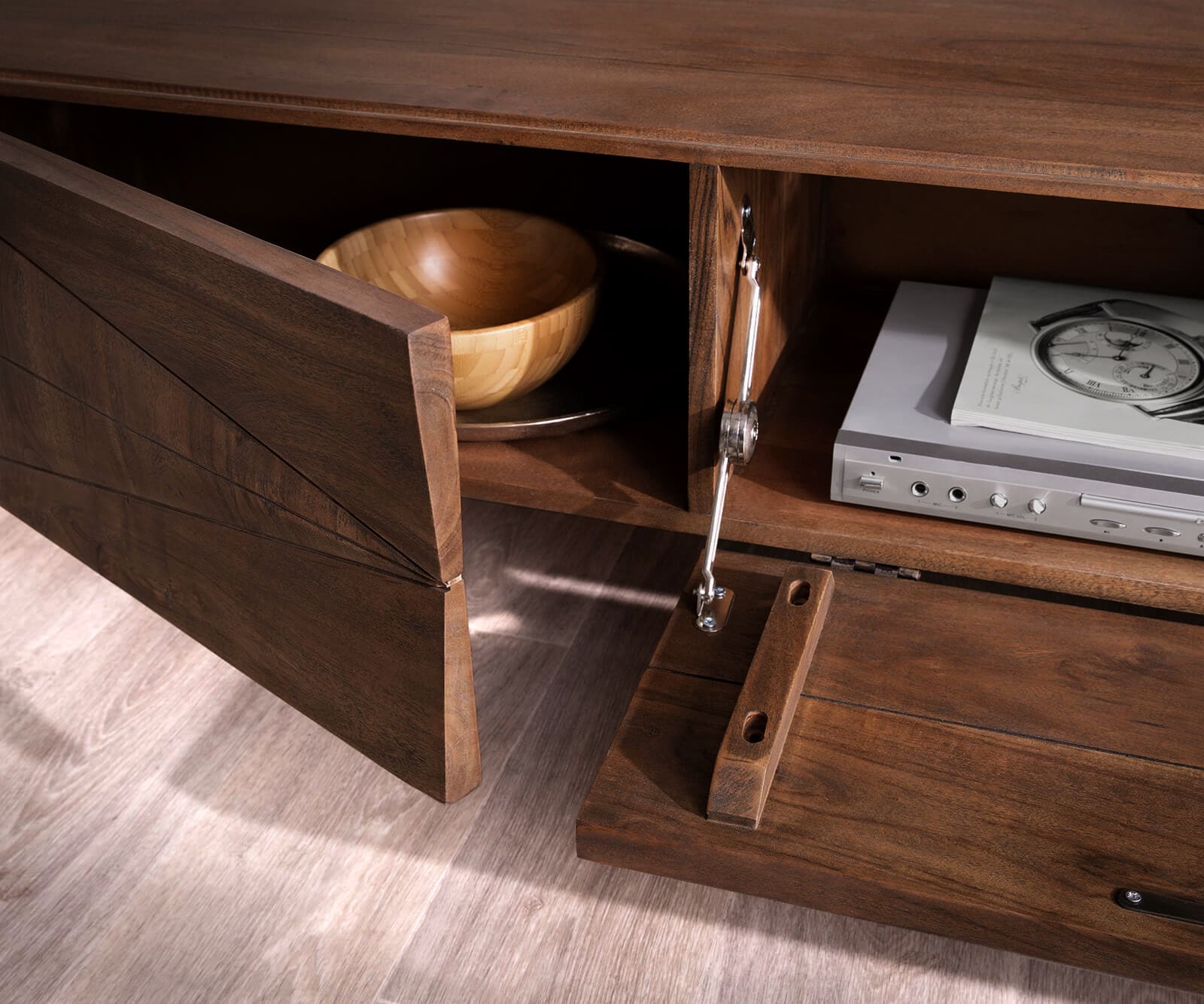 Designer-tv-meubel Wyatt 175 cm acacia bruin 3 laden 1 Designer-tv-meubel Wyatt 175 cm acacia bruin 3 laden 1
