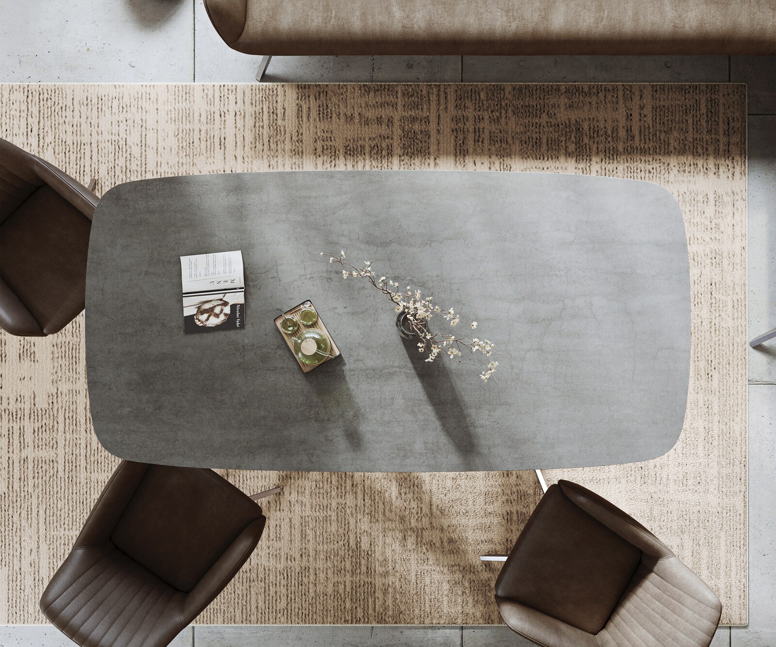 Eettafel Edge boot 200x100 cm keramiek beton grijs kruisframe rechthoekig roestvrij staal 5