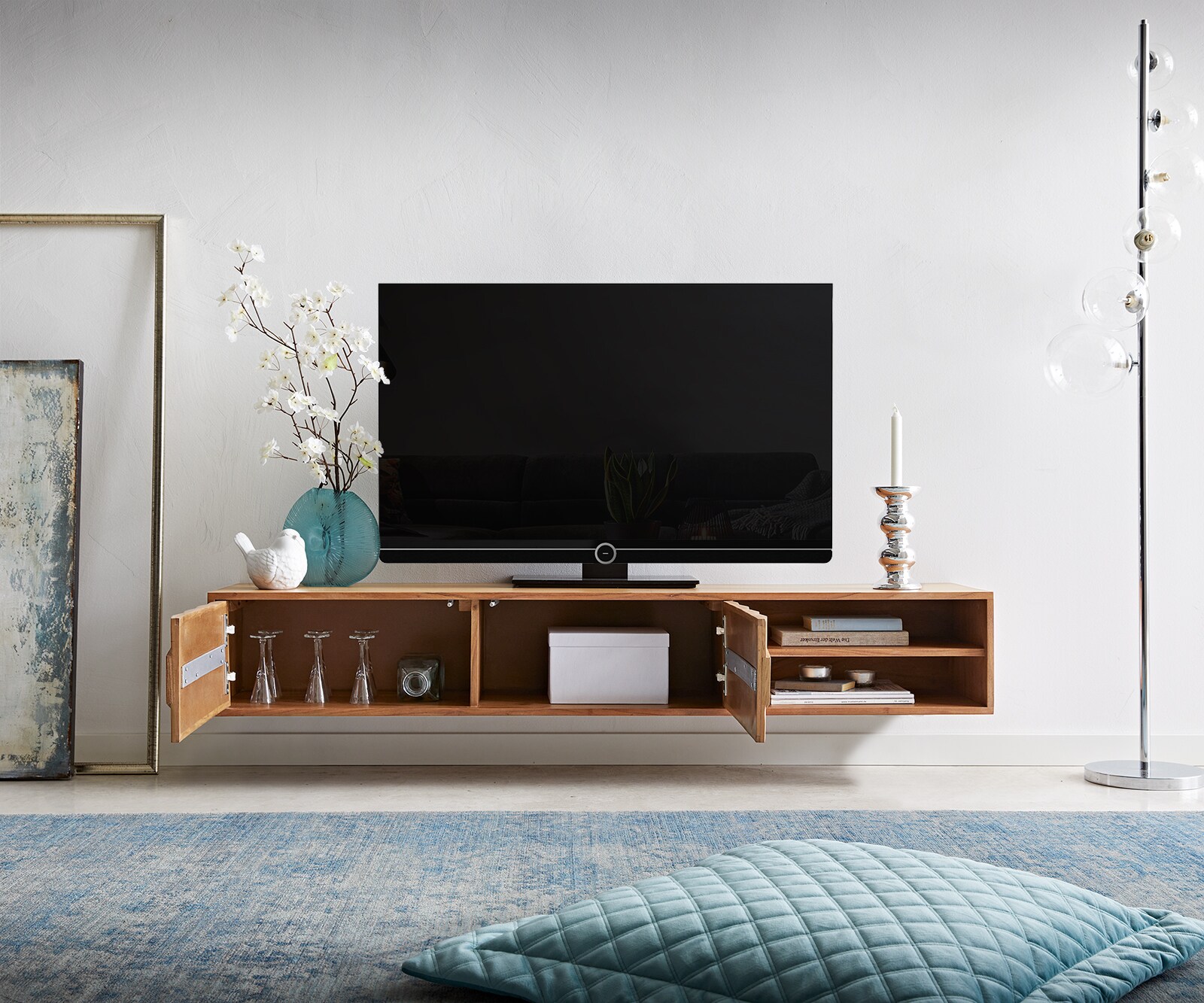 Tv-meubel Fevo 160 cm acacia naturel 2 deuren zwevend 3