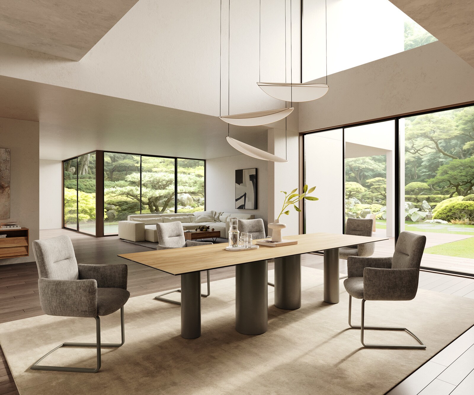 Eetkamertafel Edge 300x100 keramiek Laminam® Sabbia eiken kleur Pilier metaal effectafwerking titaan 6