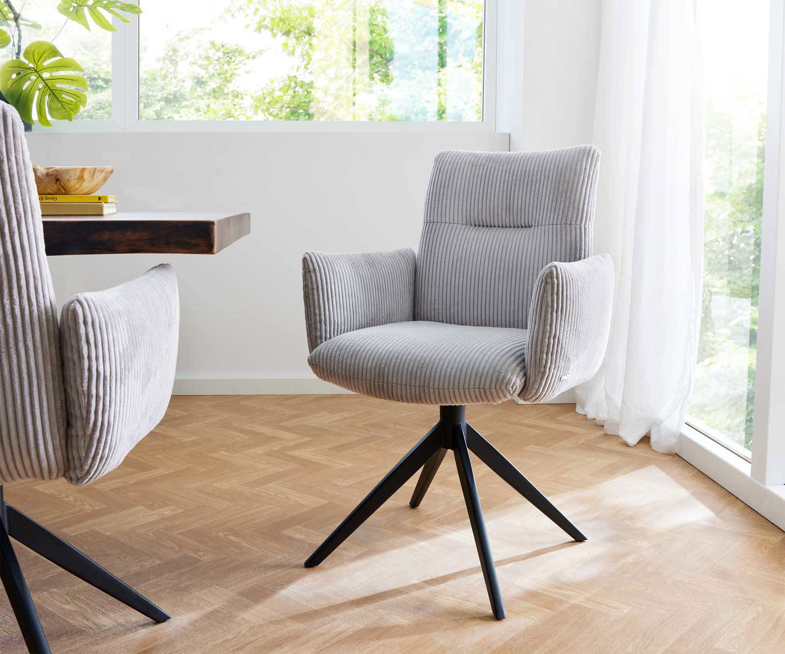 Draaistoel Jova-Flex met armleuning koord zilver grijs kruisframe breed zwart 360° draaibaar pocketveer kern