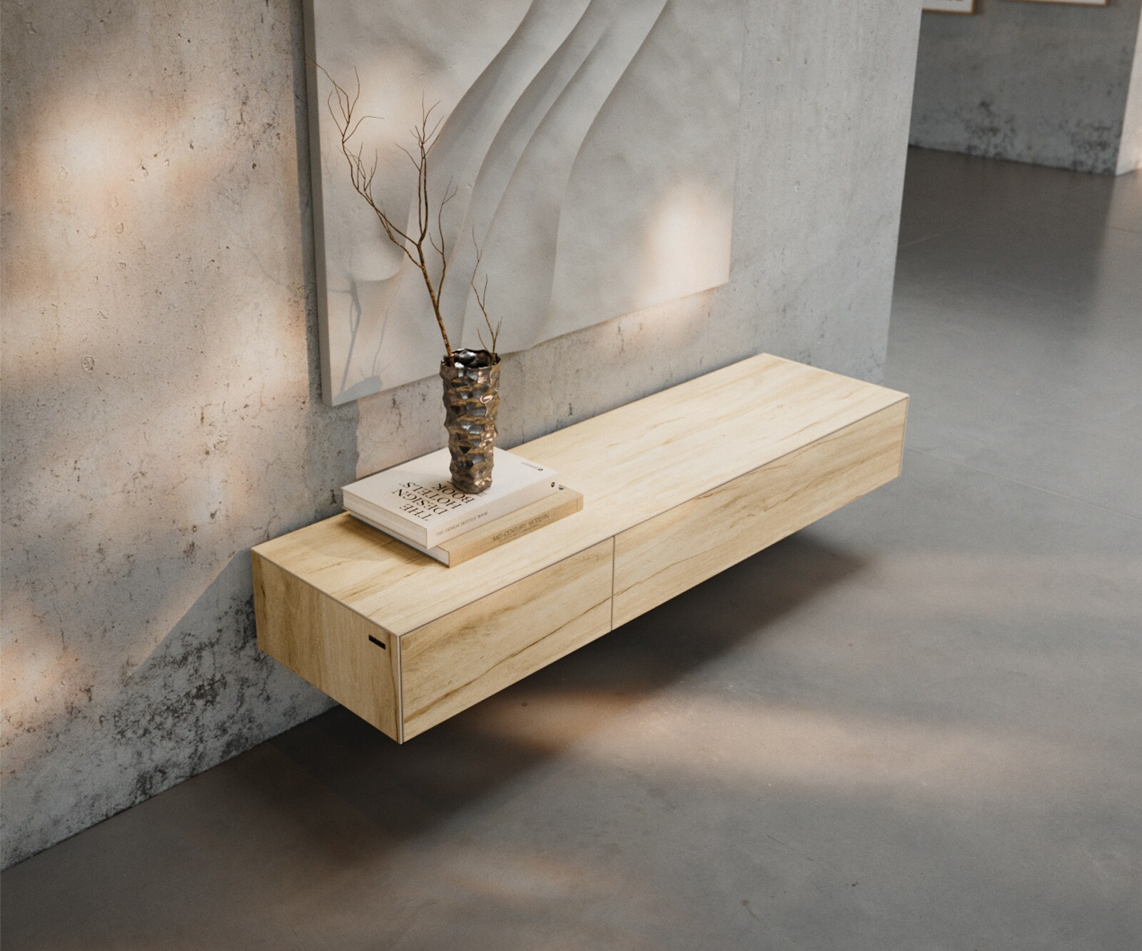 Tv-meubel Cuor 150 cm Keramiek Laminam® Sabbia Eiken gekleurd 1 Flap 1 Lade Zwevend 3