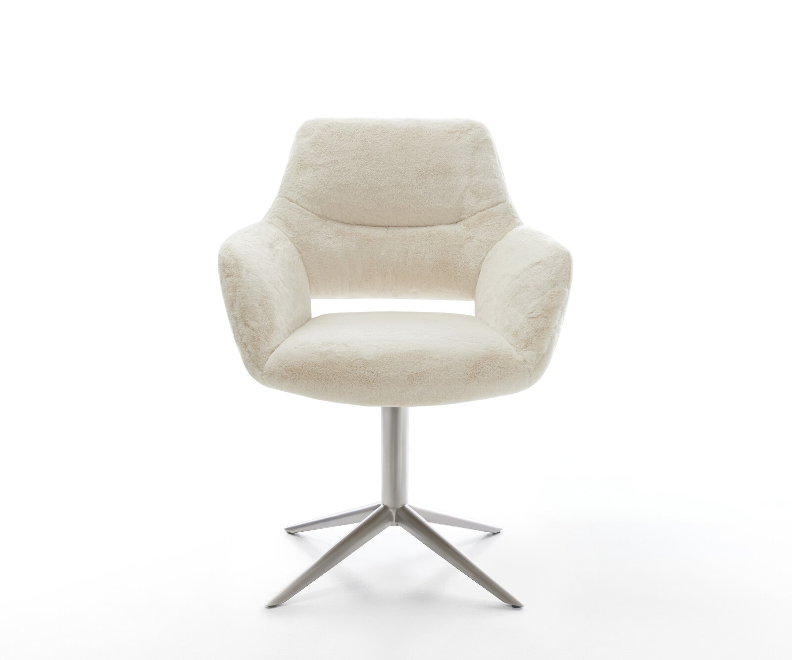 Draaistoel Yago-Flex met armleuning pluchen crème-wit kruispoot roestvrij staal 360° draaibaar rocker-functie pocketveer kern 2