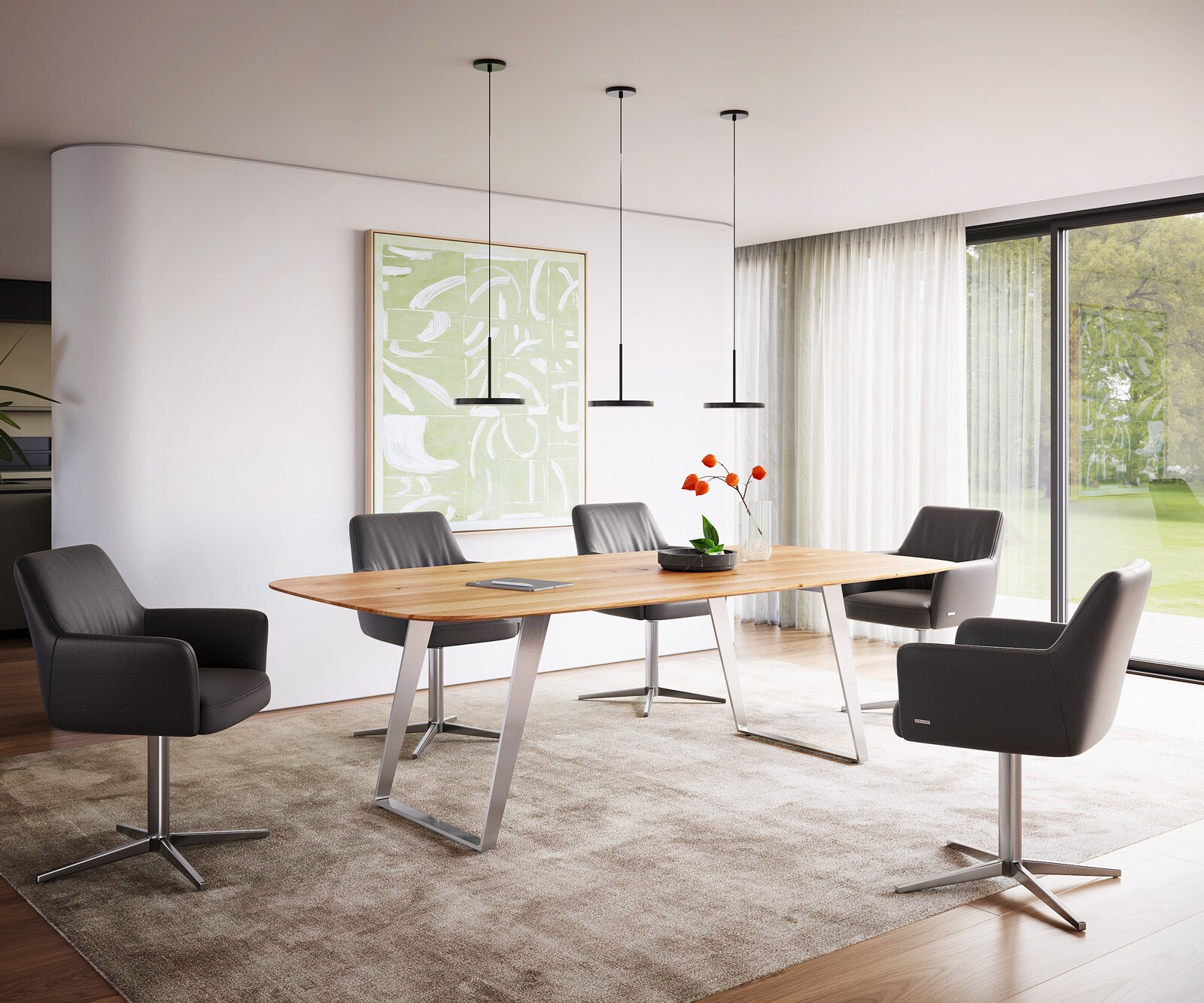 Eettafel Edge Boot 240x120x2,5-3 eiken natuur RVS schuin Zwitserse rand 4