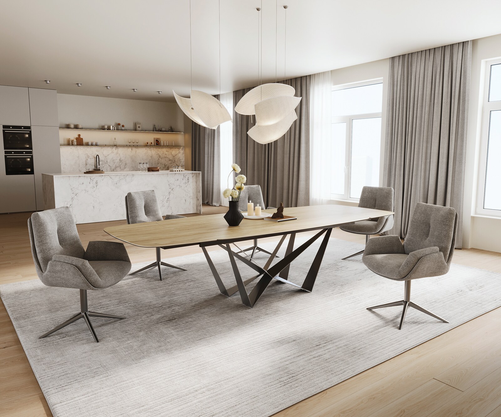 Eettafel Edge Boot 200-300x120 cm Keramiek Laminam® Sabbia Eichefarbig Spider Flachstahl Roestvrij staal Grafiet uitschuifbaar 7