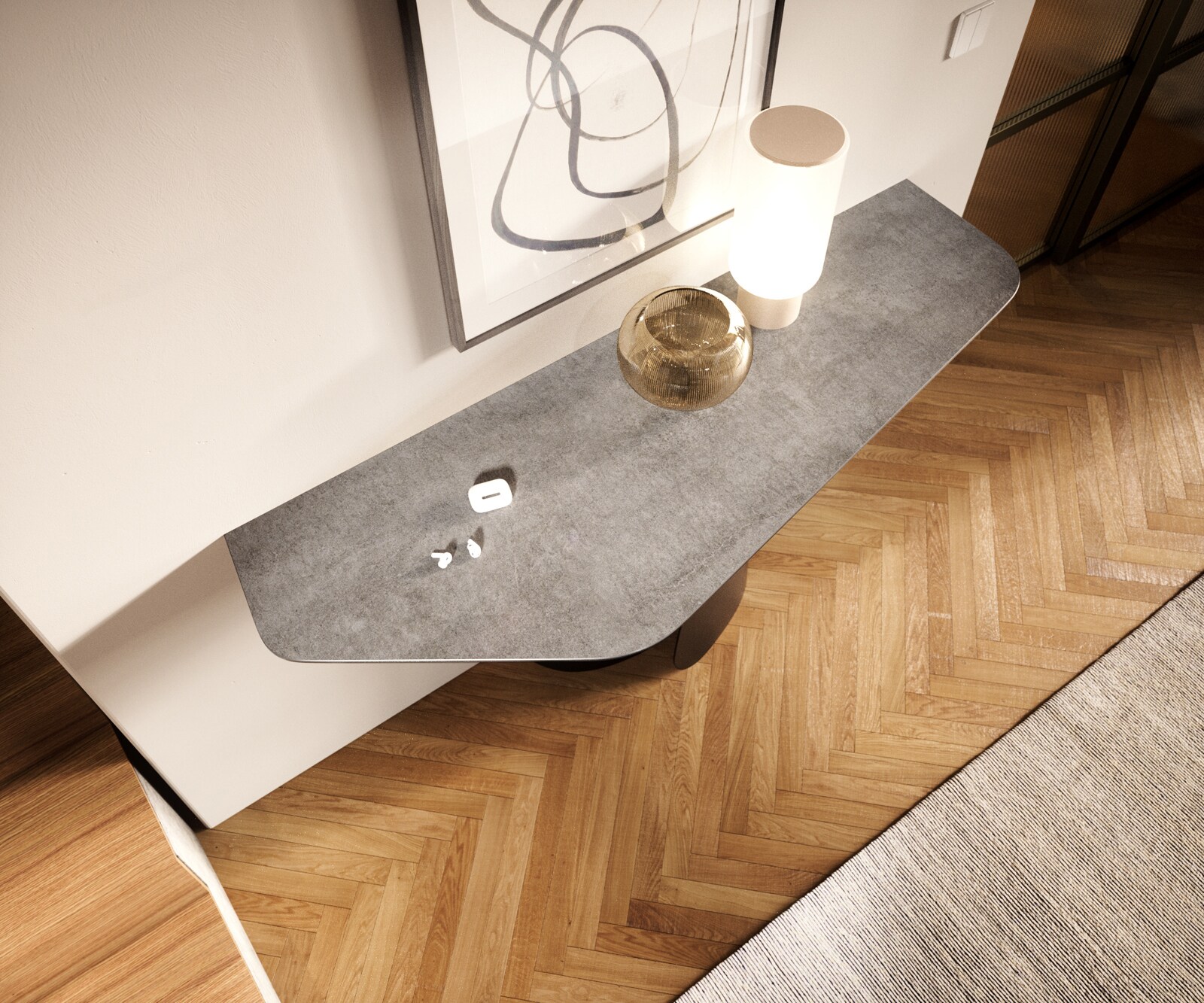 Consoletafel Edge Polygonaal 140x50 cm Keramiek Betongrijs Spios Metaal Zwart 2