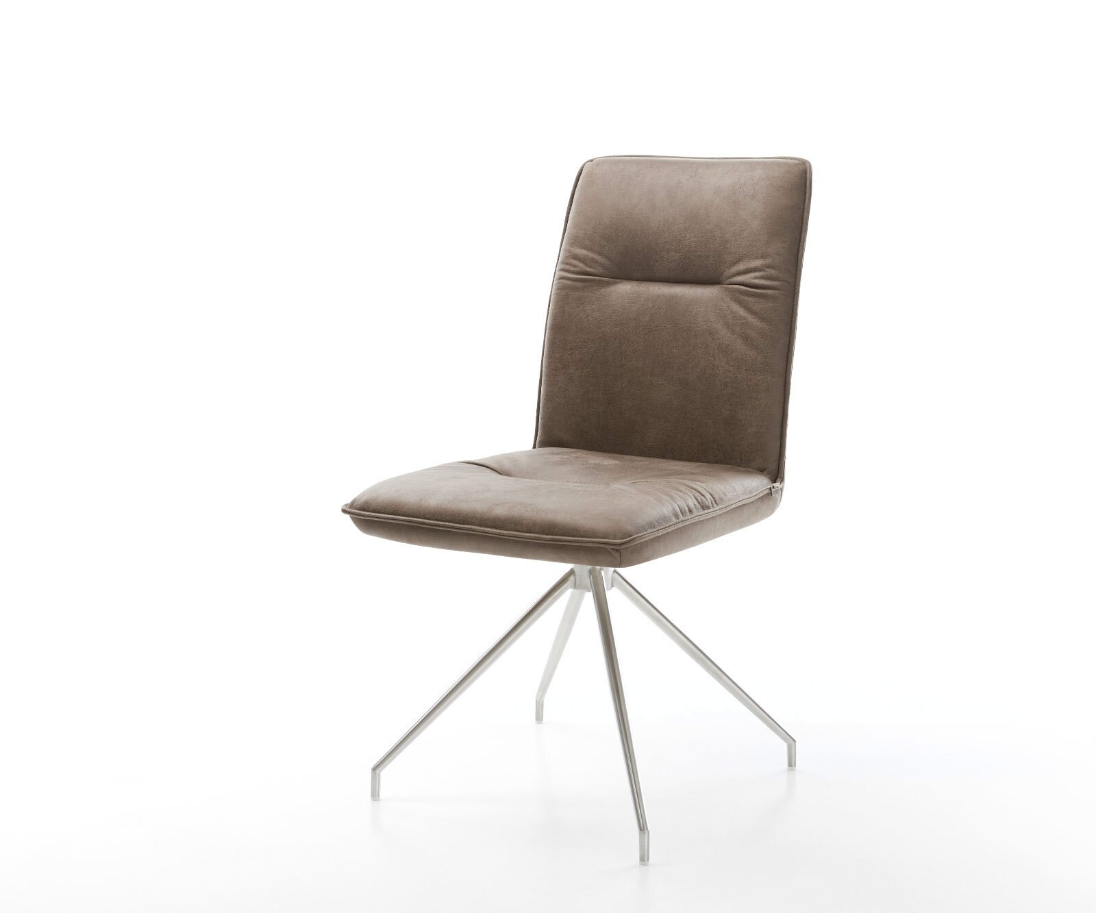 Eetkamerstoel Vinjo-Flex microvelours taupe vintage kruisframe conisch roestvrij staal