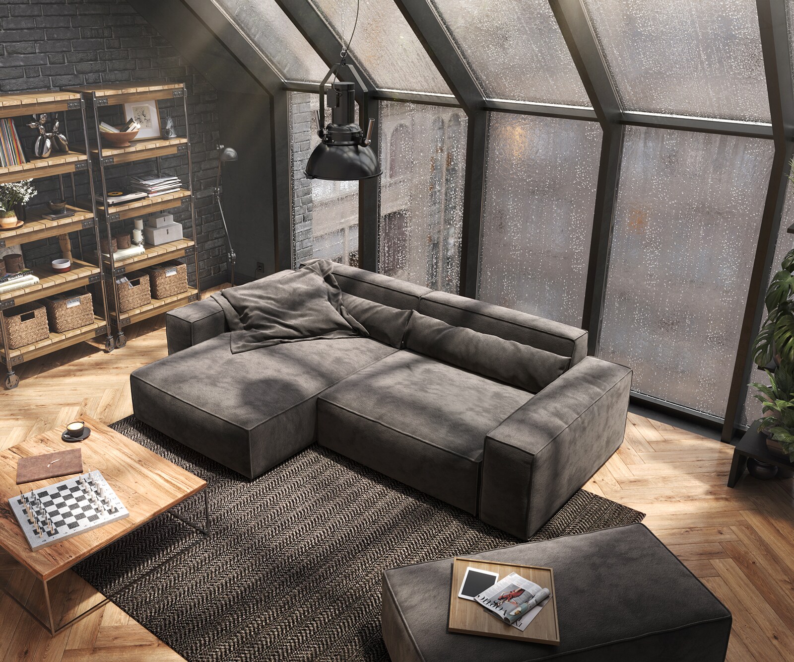 Hoekbank Sirpio XL 270x170 cm microvezel kaki bruin recamiere variabele met kruk 4
