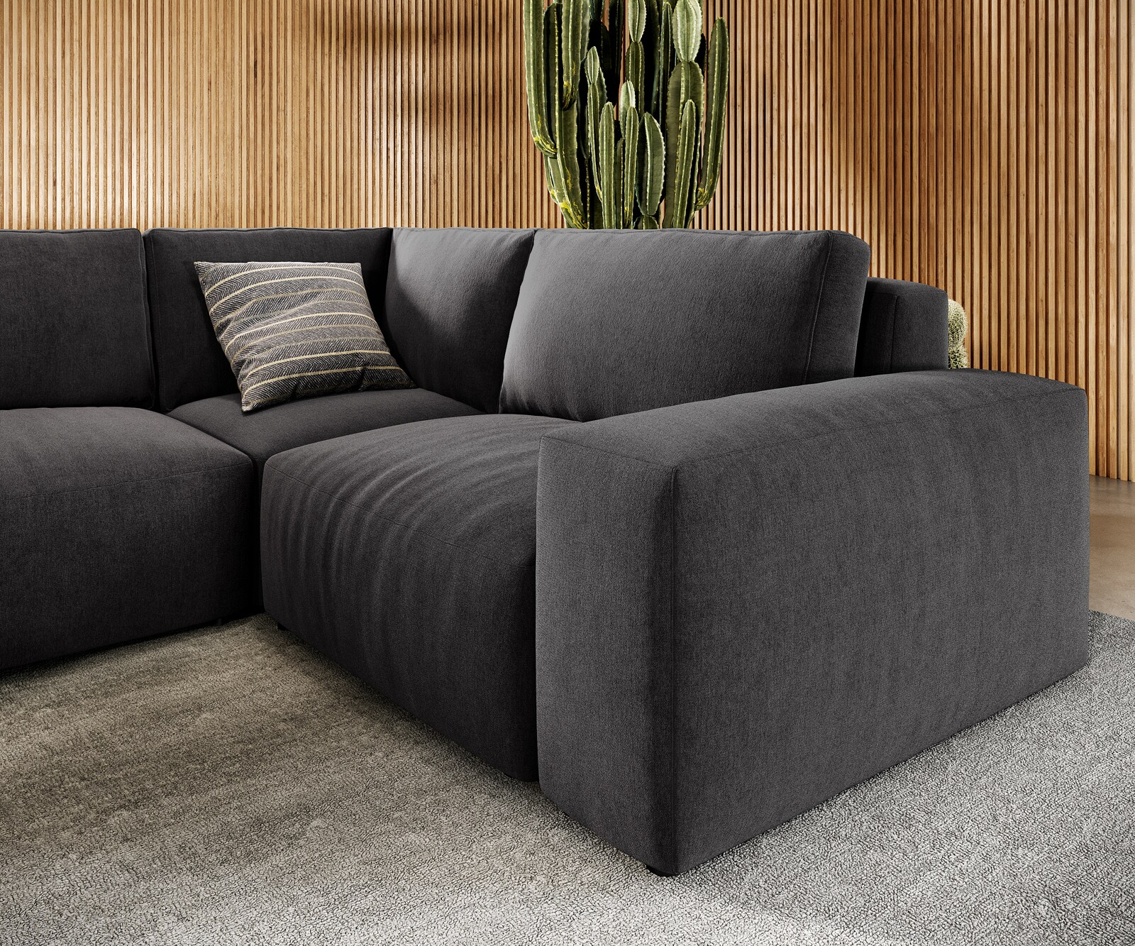 Woonlandschap Lanzo 300x210 cm microvezel zwart met variabele recamière en hocker 4