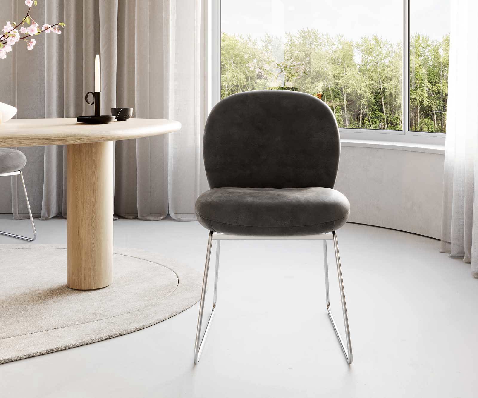 Eetkamerstoel Nube-Flex microvelours antraciet vintage slipframe roestvrij staal pocketveer kern 1 Eetkamerstoel Nube-Flex microvelours antraciet vintage slipframe roestvrij staal pocketveer kern 1