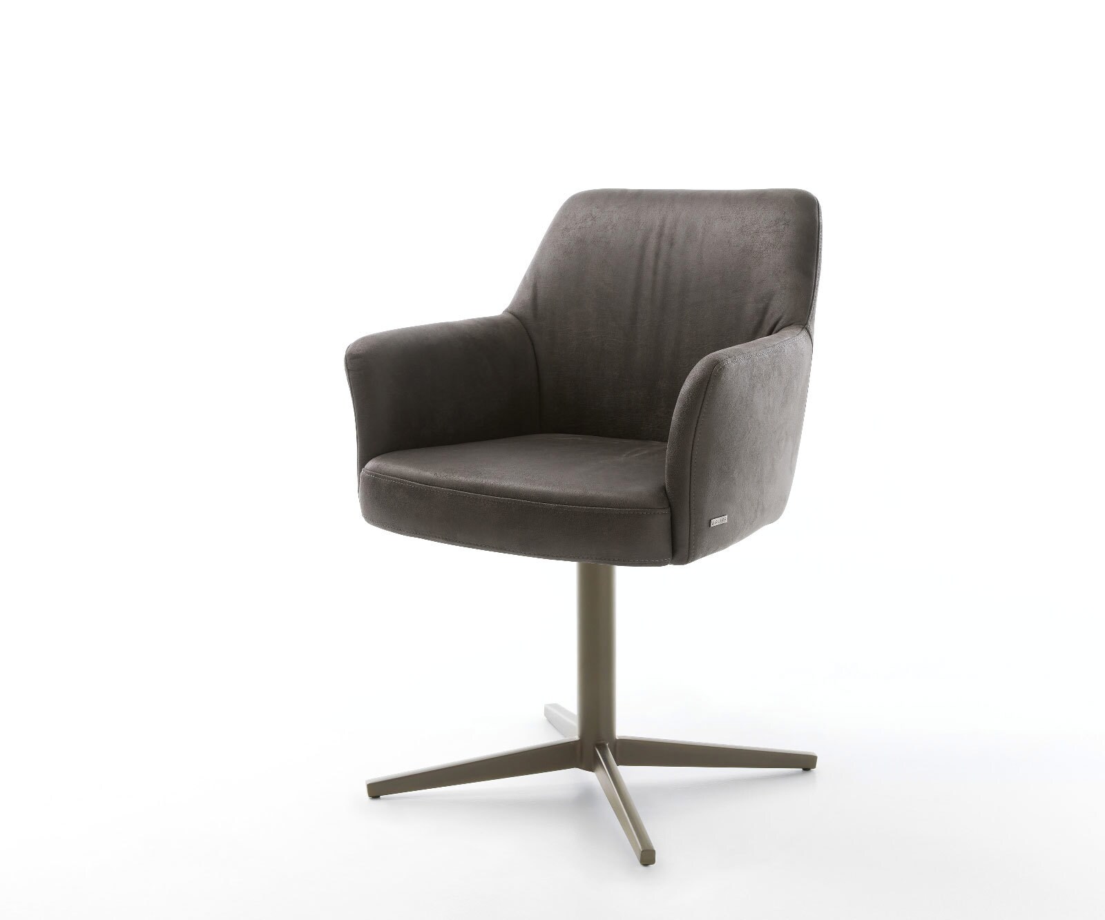 Draaistoel Xana-Flex met armleuning microvelours antraciet vintage kruispoot afwerking met titanium 360° draaibaar pocketveer kern