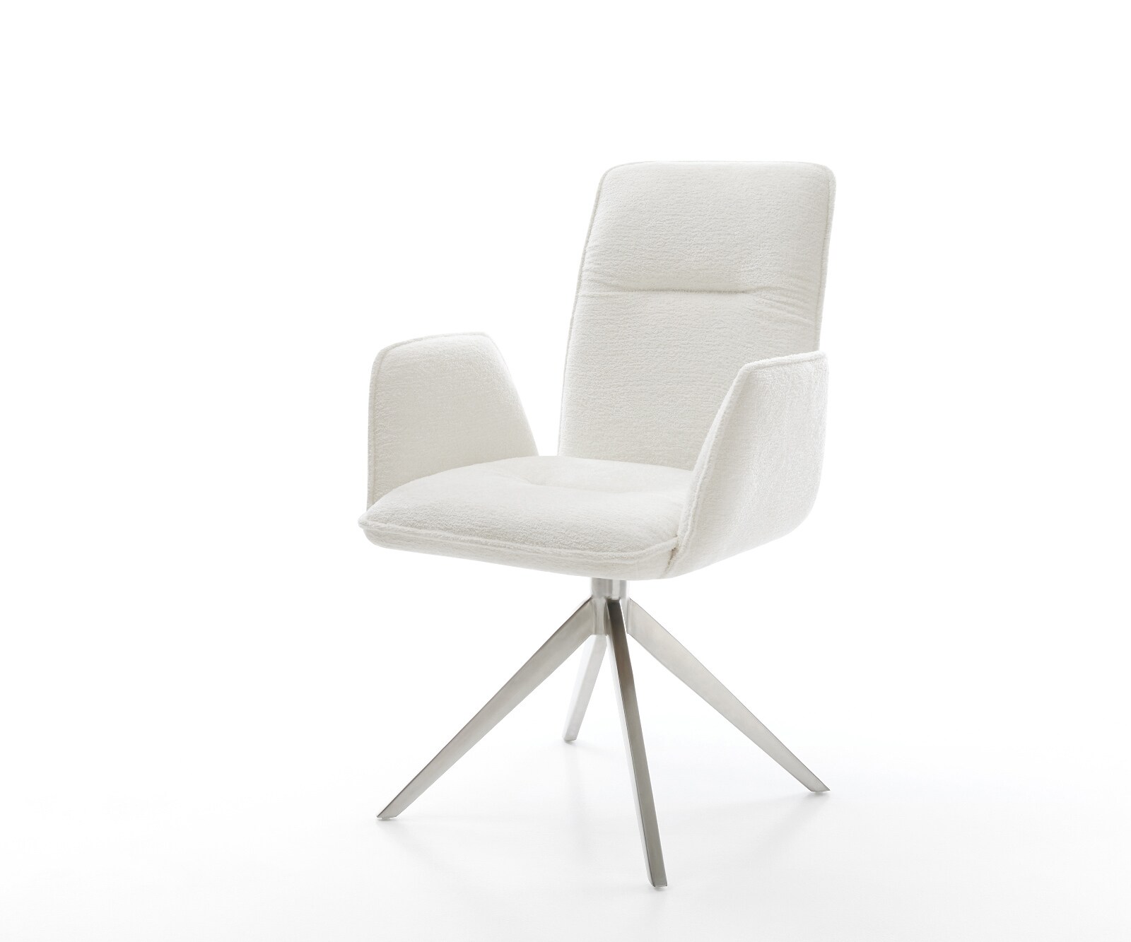 Draaistoel Vinja-Flex bouclé zacht beige kruisframe breed roestvrij staal 360° draaibaar rocker-functie
