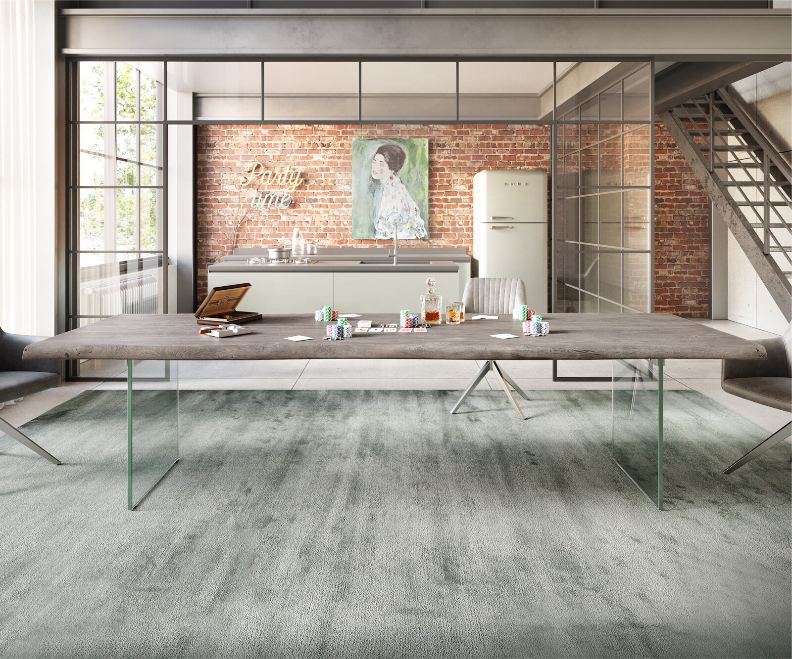 Eettafel Edge 300x100 XL acacia platina  glas Live-Edge 6