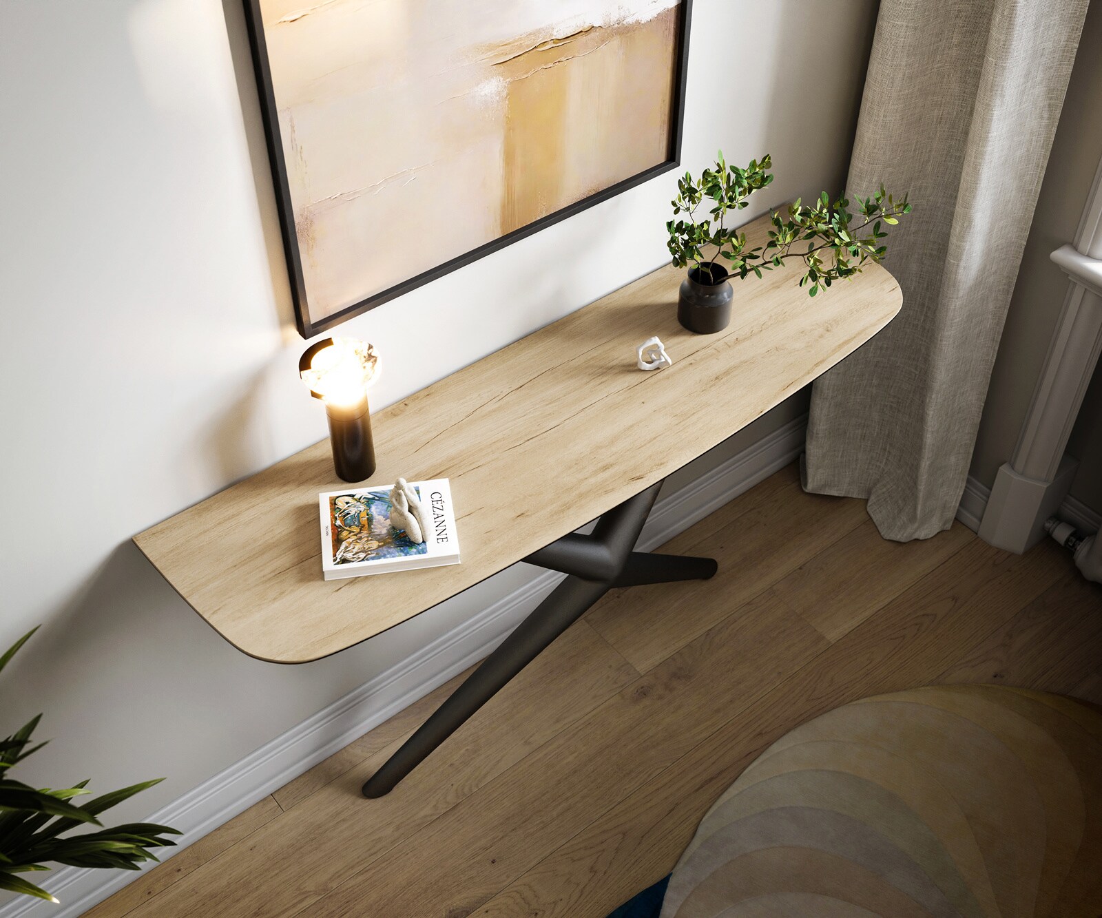 Consoletafel Edge Bootvorm 140x40 cm Keramiek Laminam® Sabbia Eichefarbig Estelo Metaal Zwart 2