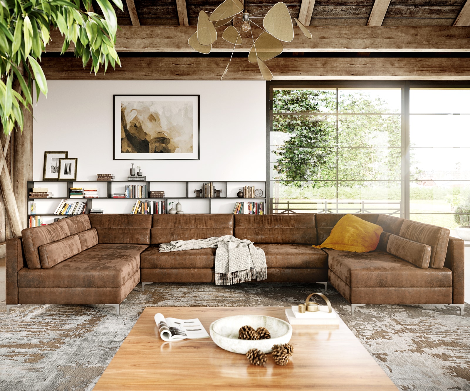 Woonlandschap Elio XL 400x185 cm vinkunstleer tage bruin antiek 1 Woonlandschap Elio XL 400x185 cm vinkunstleer tage bruin antiek 1