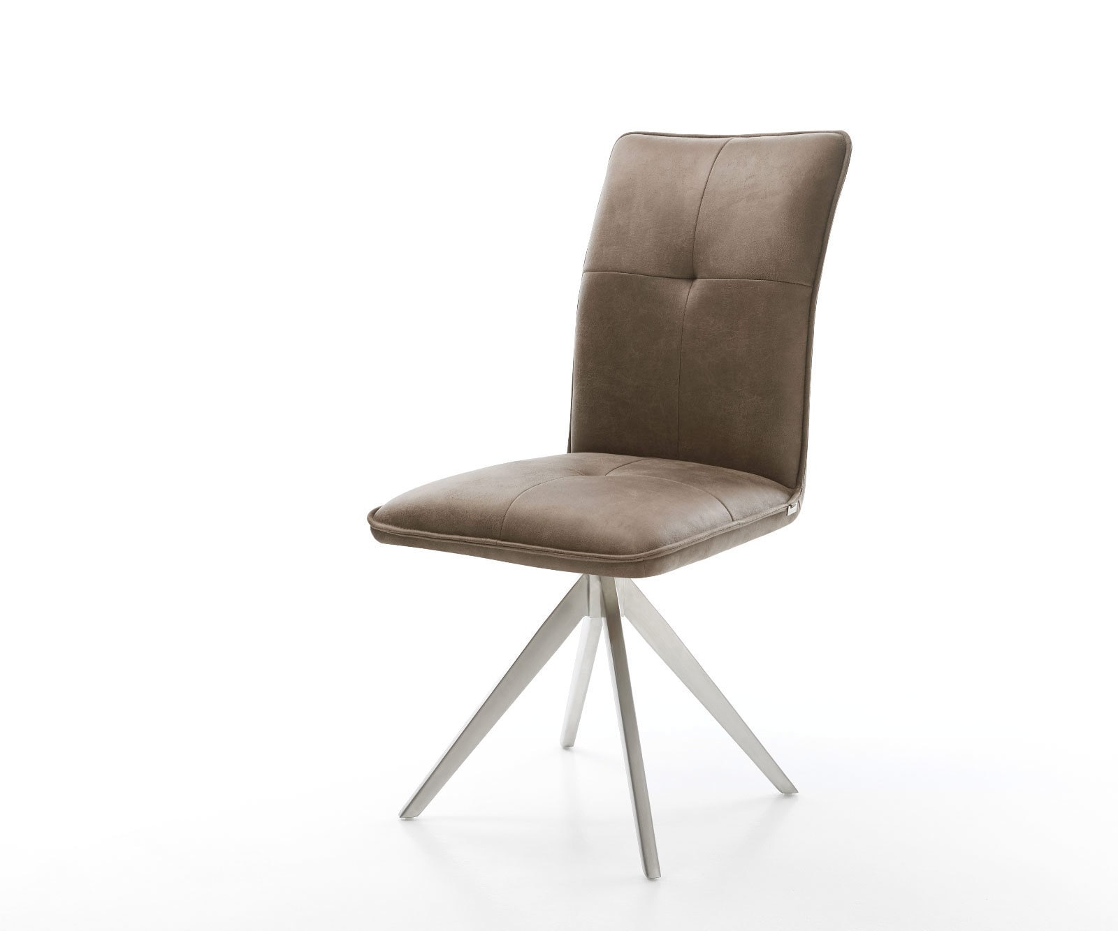 Eetkamerstoel Maddy-Flex microvelours taupe vintage kruisframe hoekig roestvrij staal Eetkamerstoel Maddy-Flex microvelours taupe vintage kruisframe hoekig roestvrij staal