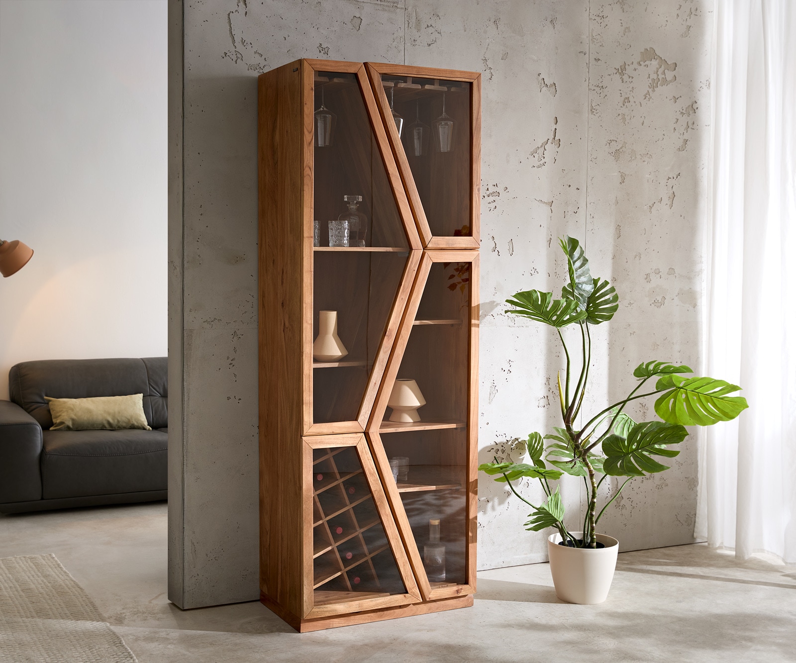 Vitrinekast Taza 75x210 cm natuur acacia 4 deuren barkast