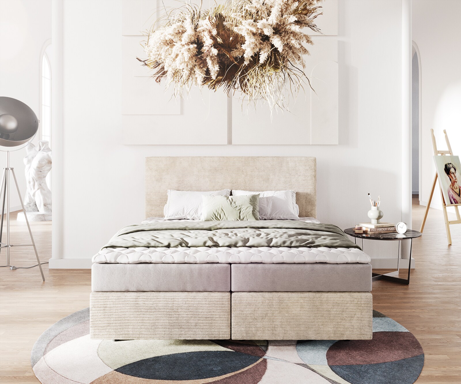 Boxspringbed Dream-Well 160x200 cm Cord Beige met Matras en Topper 1 Boxspringbed Dream-Well 160x200 cm Cord Beige met Matras en Topper 1