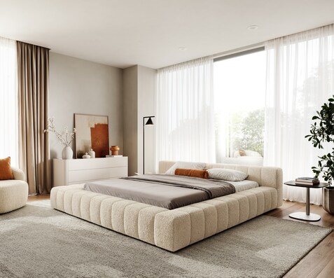 Gestoffeerd bedframe Espazio 180x200 cm Teddystof Beige