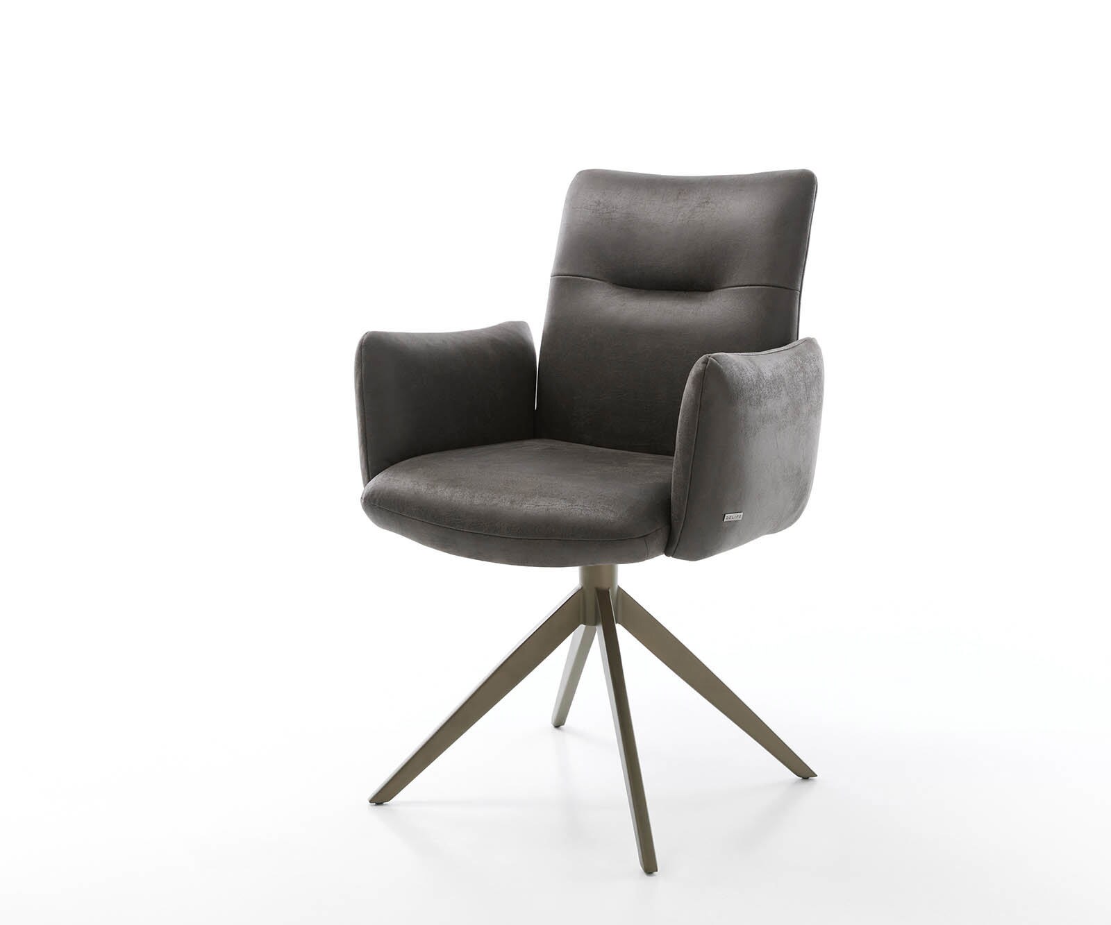 Draaistoel Jova-Flex met armleuning microvelours antraciet vintage kruisframe breed afwerking met titanium 360° draaibaar pocketveer kern