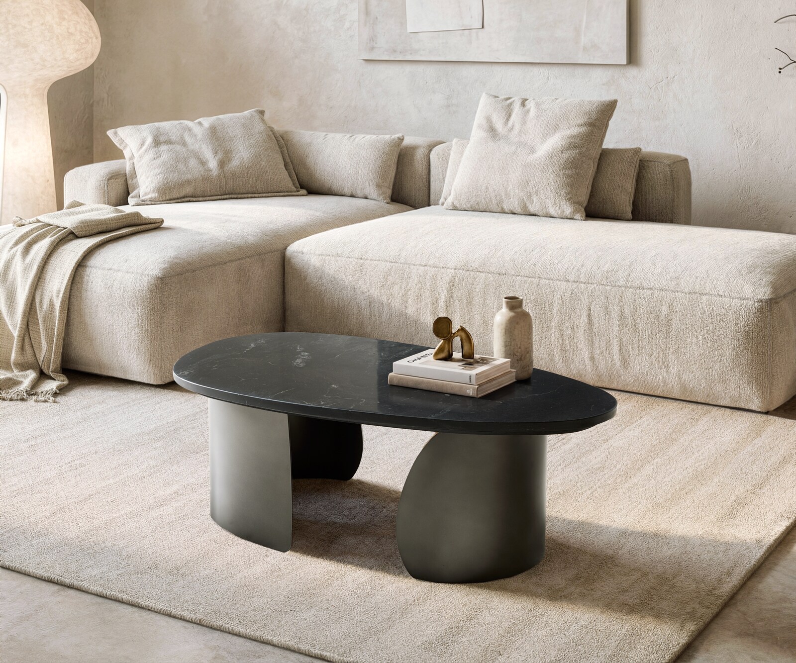 Salontafel Marvello 100x50 cm marmer zwart zilver metaal zwart antiek 1