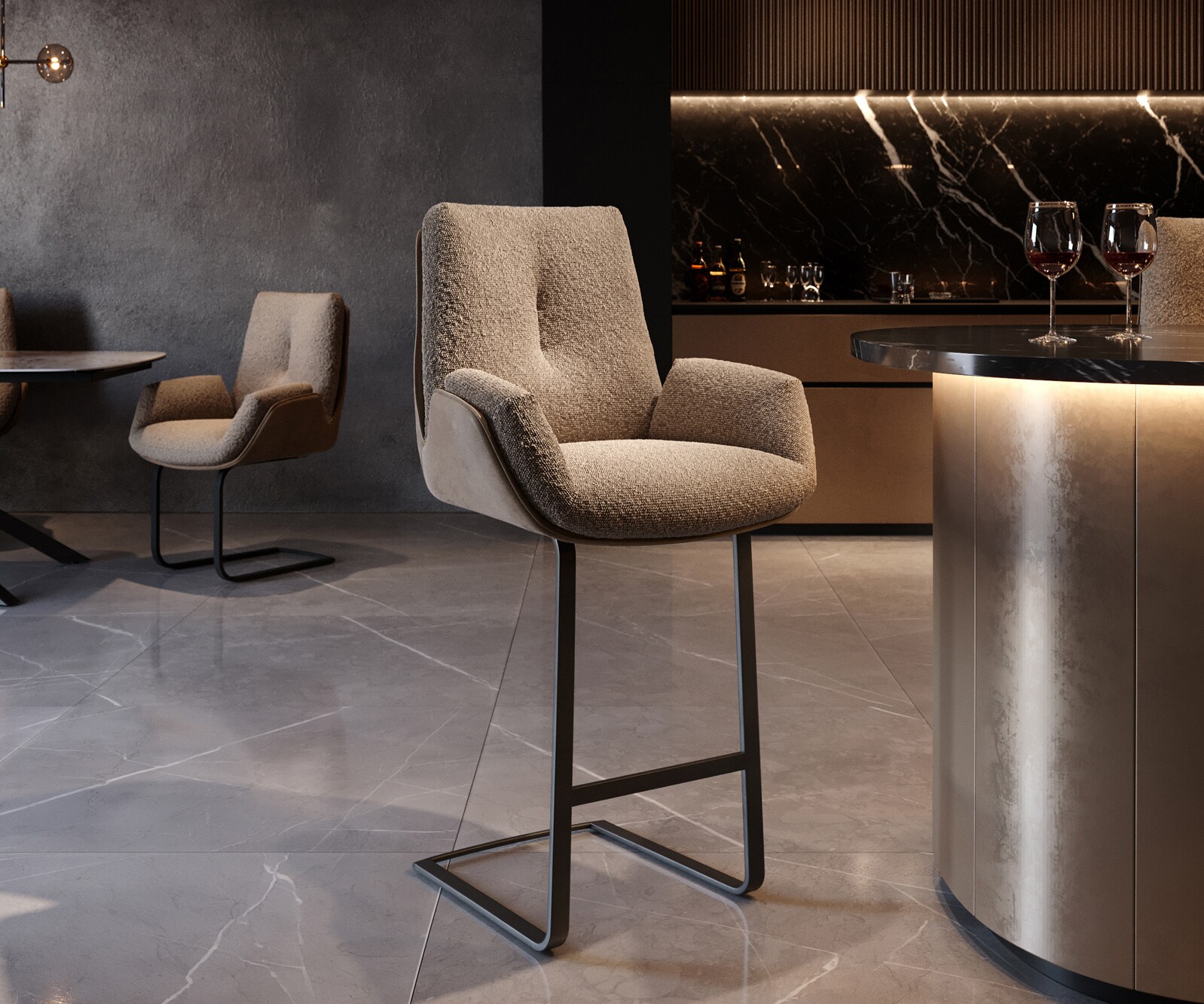 Barstoel Clea-Flex materiaalmix Mud vrijstaand vlak metaal pocketvering