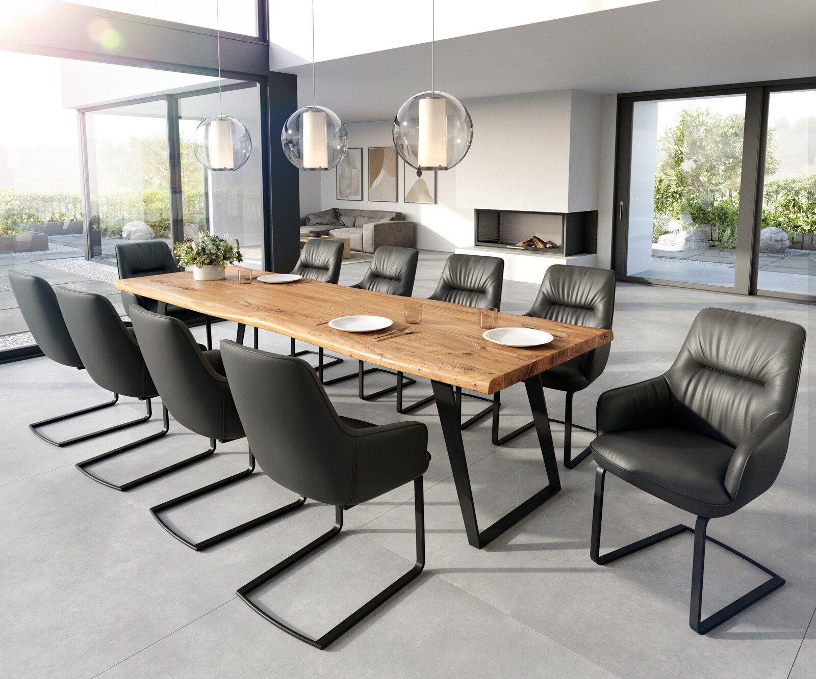 Sledemodel Zelia-Flex met armleuning echt leer zwart sledemodel vlak zwart pocketveer kern 3
