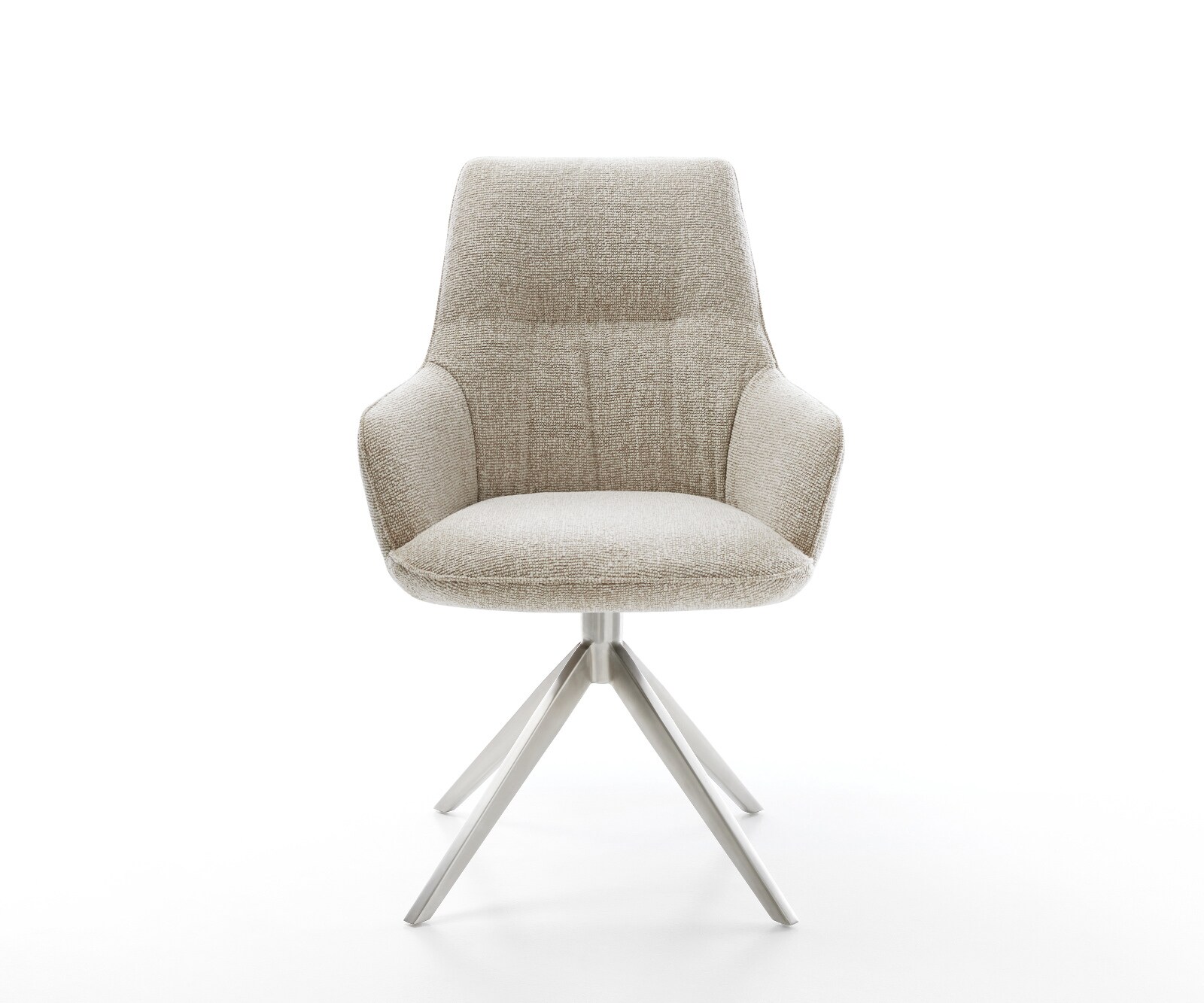 Draaistoel Zelia-Flex met armleuning geweven stof beige kruisframe breed roestvrij staal 360° draaibaar rocker-functie pocketveer kern 2
