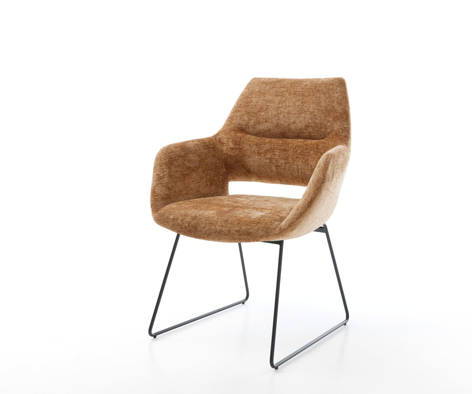 Eetkamerstoel Yago-Flex met armleuning chenille Roest slipframe zwart pocketveer kern