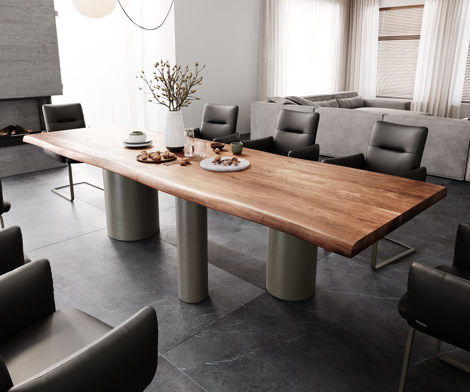 Eetkamertafel Edge 300x100 XL acacia bruin Troa metaal effectafwerking titaan Live-Edge 1