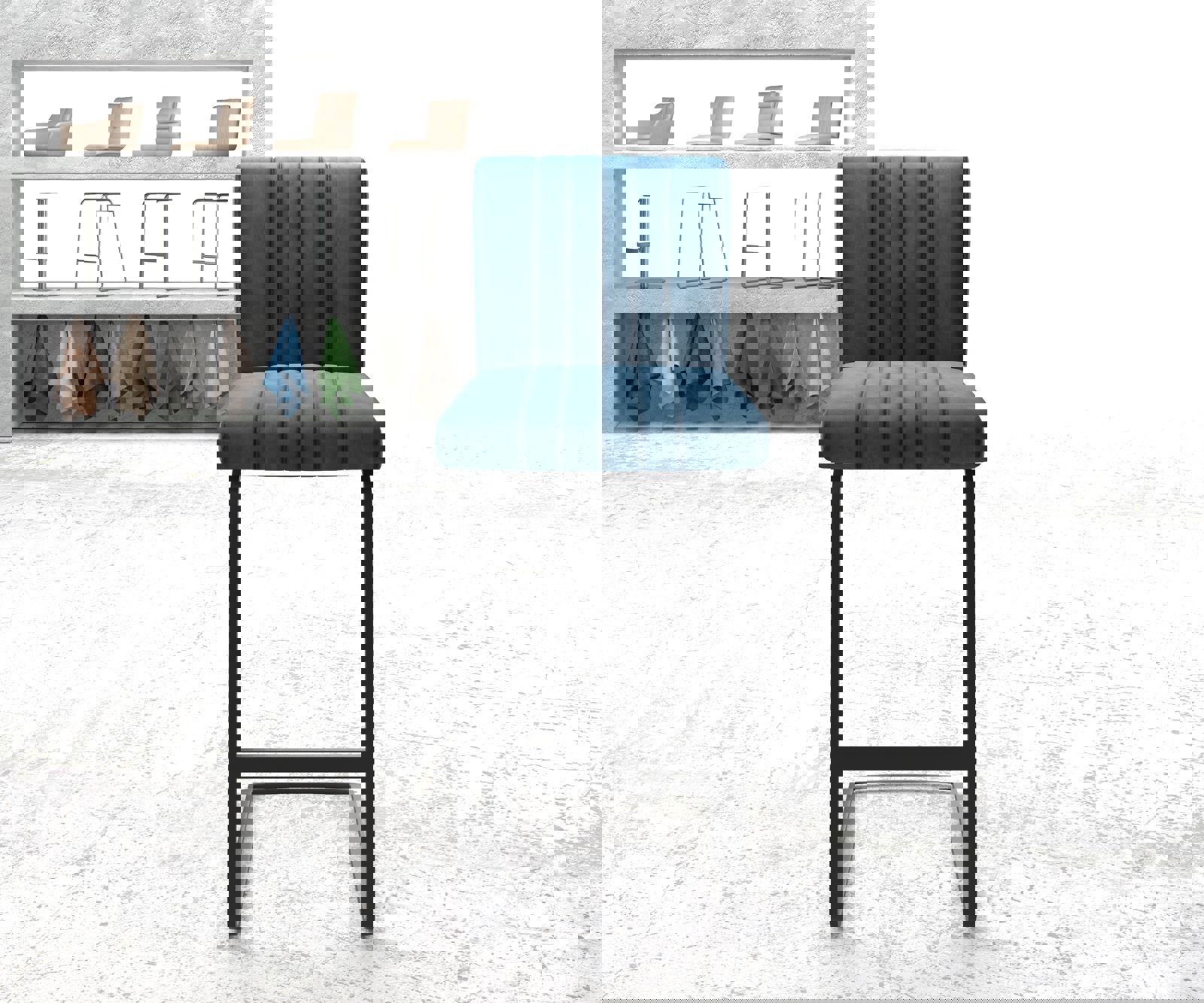 Barstoel Luiga-Flex fluweel blauw sledestoel vlak metaal 1 Barstoel Luiga-Flex fluweel blauw sledestoel vlak metaal 1