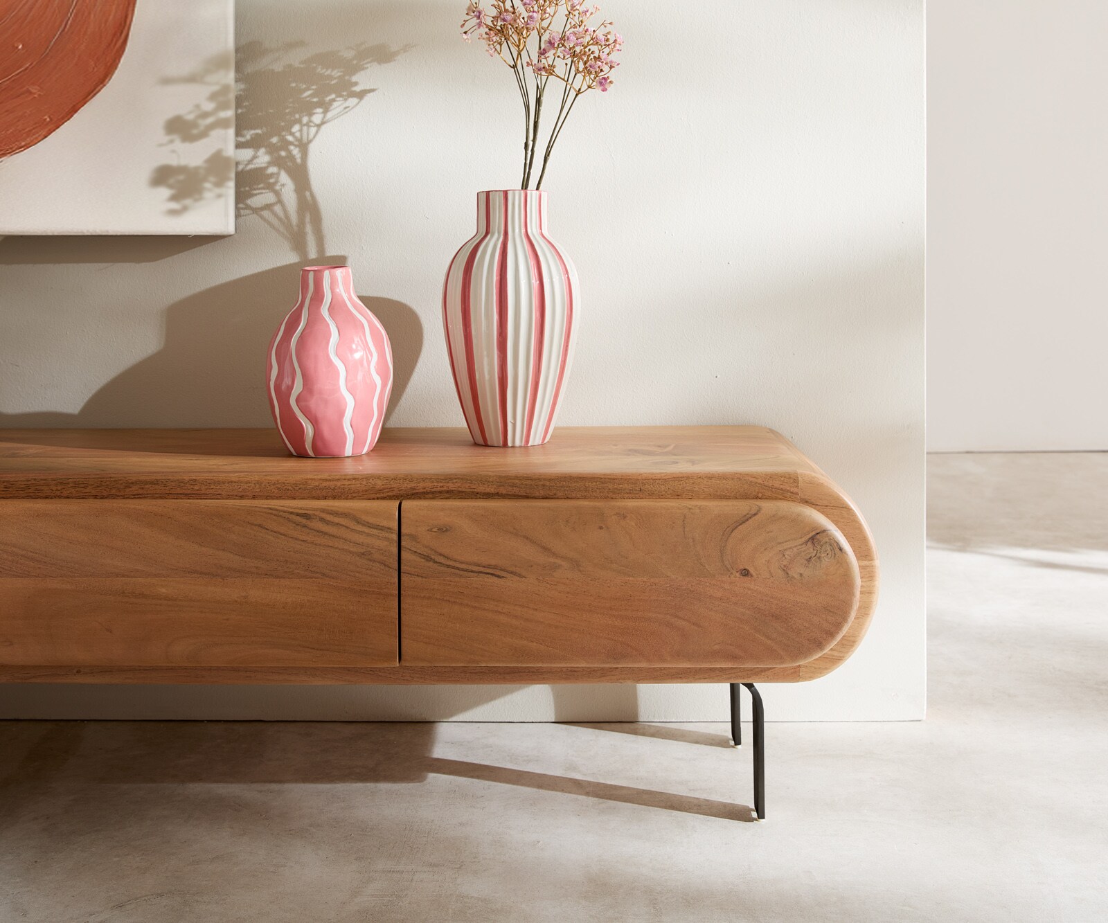 TV-meubel Sohara 175 cm acacia naturel 4 deuren L-poot zwart 4