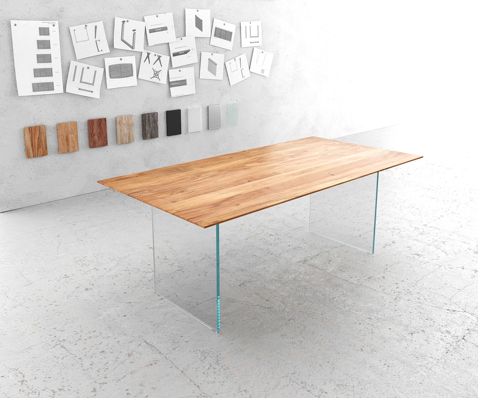 Eettafel Edge 200x100 cm acacia natuur frame verre Zwitserse rand Eettafel Edge 200x100 cm acacia natuur frame verre Zwitserse rand