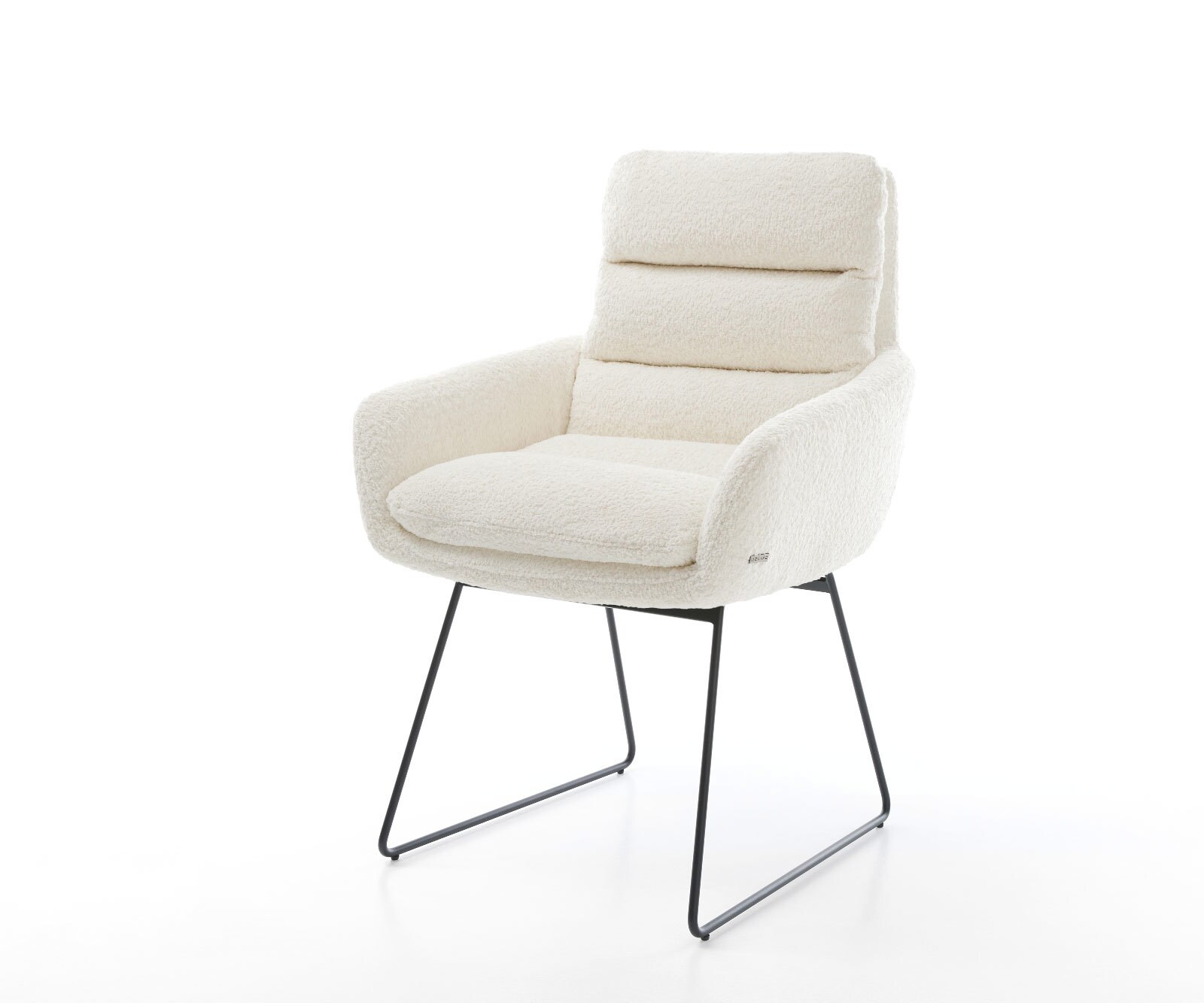 Eetkamerstoel Abelia-Flex met armleuning bouclé wit slipframe zwart