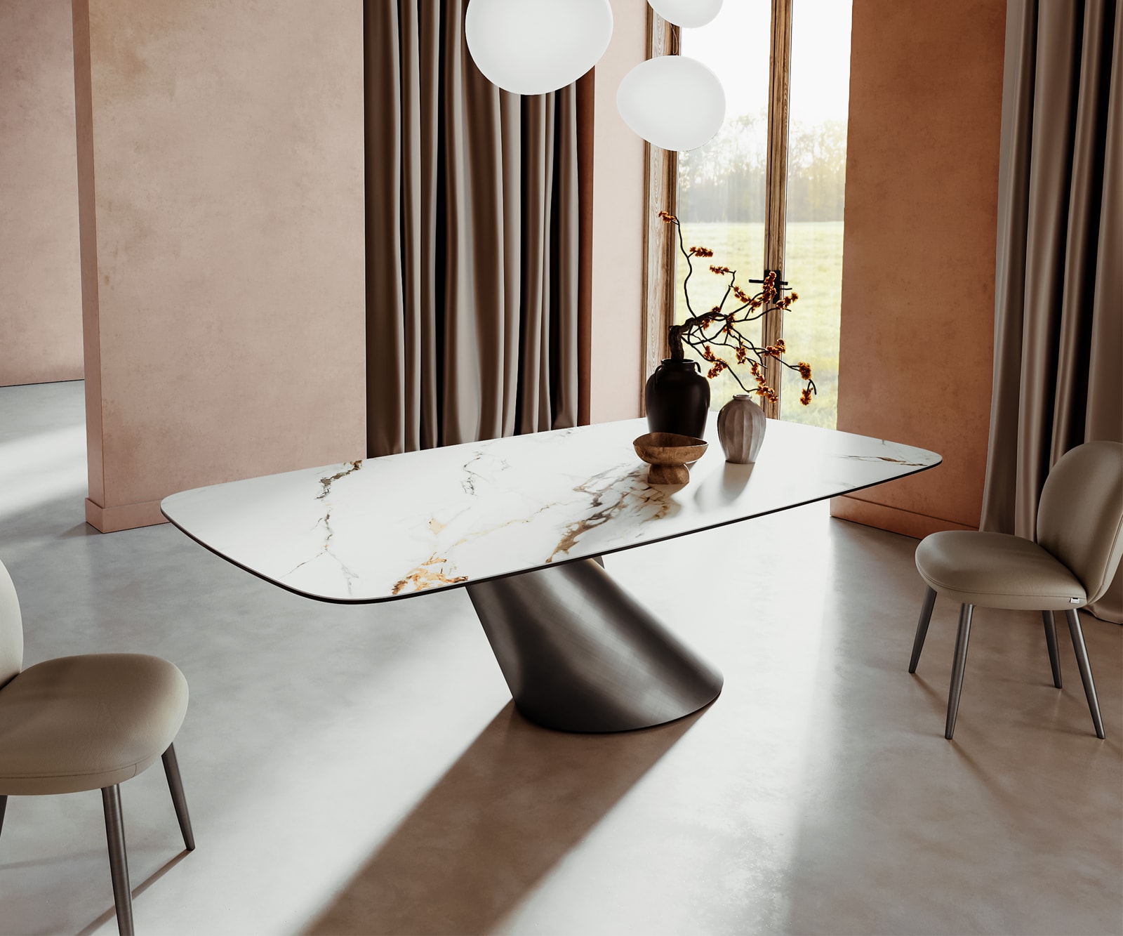 Eettafel Edge Boot 240x120 keramiek  Calacatta Luxe wit-goud-grijs Cono metaal zilver 1 Eettafel Edge Boot 240x120 keramiek  Calacatta Luxe wit-goud-grijs Cono metaal zilver 1