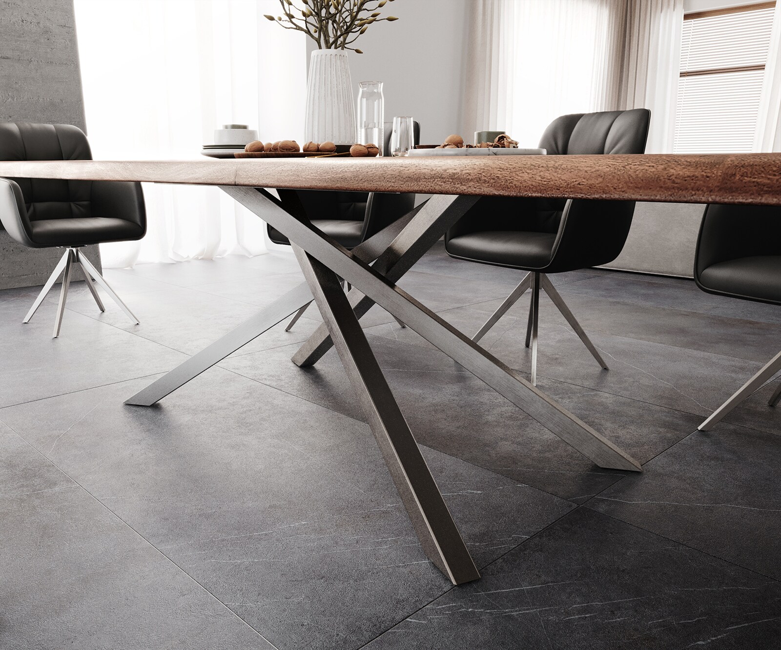 Eettafel Edge 300x100 XL acacia bruin Kreuzframe rechthoek edelstaal Live-Edge 7