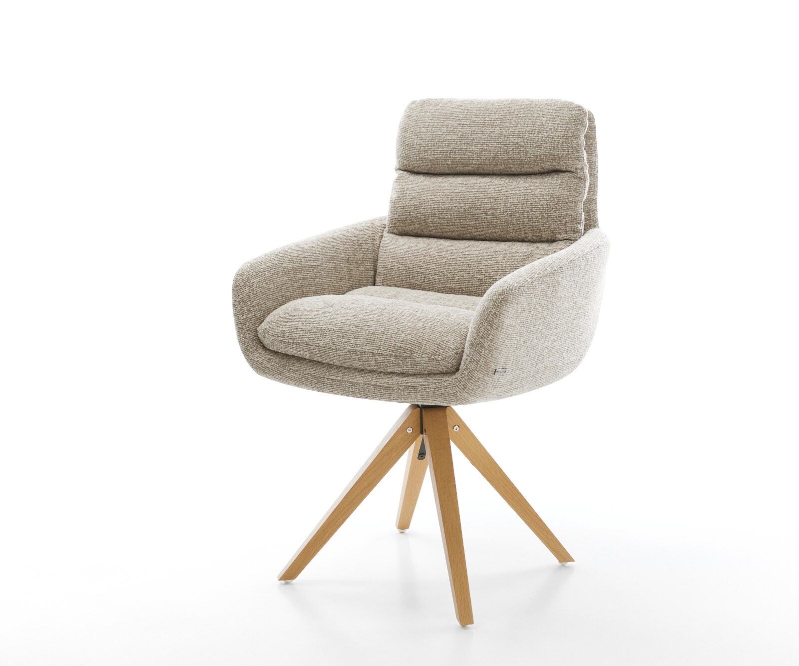 Draaistoel Abelia-Flex met armleuning geweven stof beige houten frame hoekig natuur 180° draaibaar 1