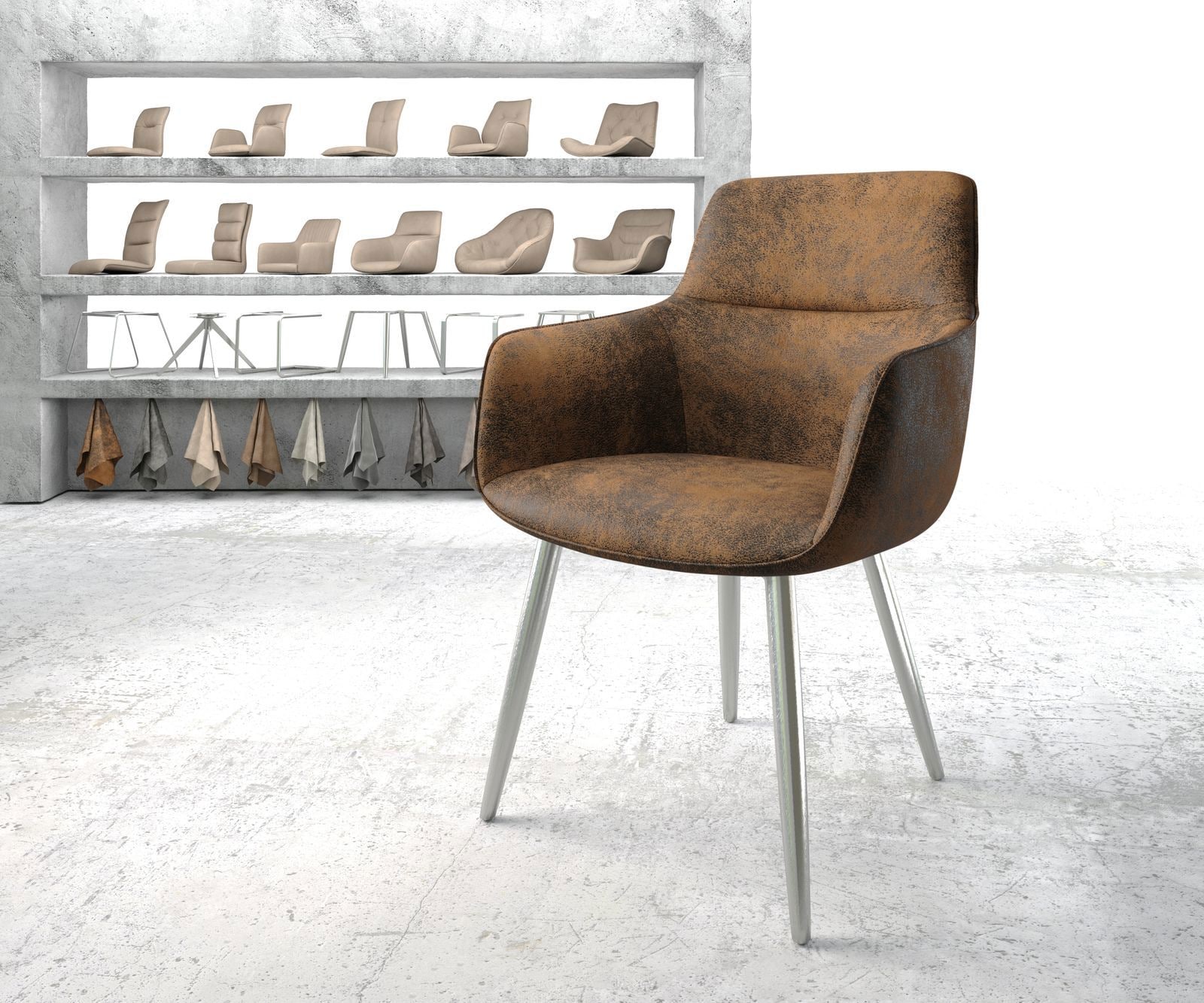 Armleunstoel Pejo-Flex bruin antiek 4-poot conisch roestvrij staal Armleunstoel Pejo-Flex bruin antiek 4-poot conisch roestvrij staal