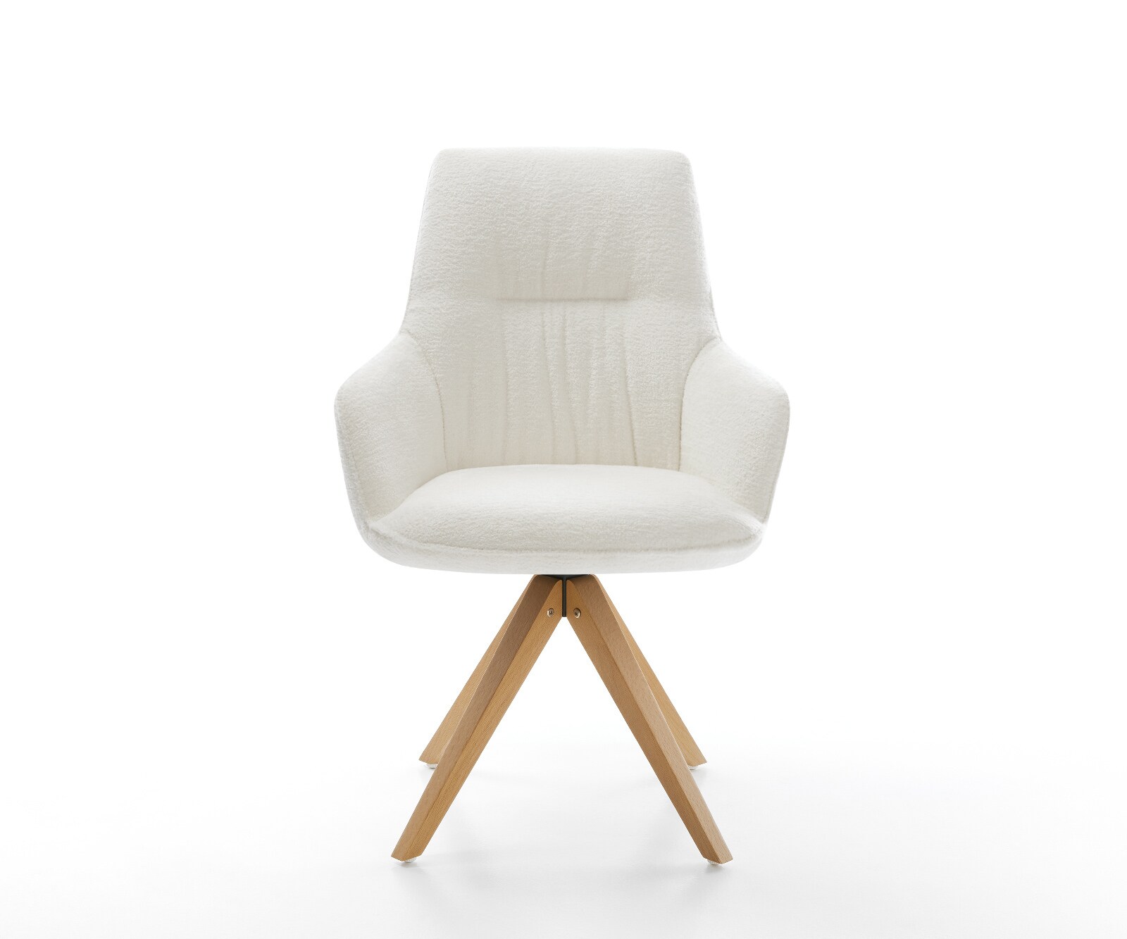 Draaistoel Zelia-Flex met armleuning bouclé zacht beige houten frame hoekig natuur 180° draaibaar pocketveer kern 1